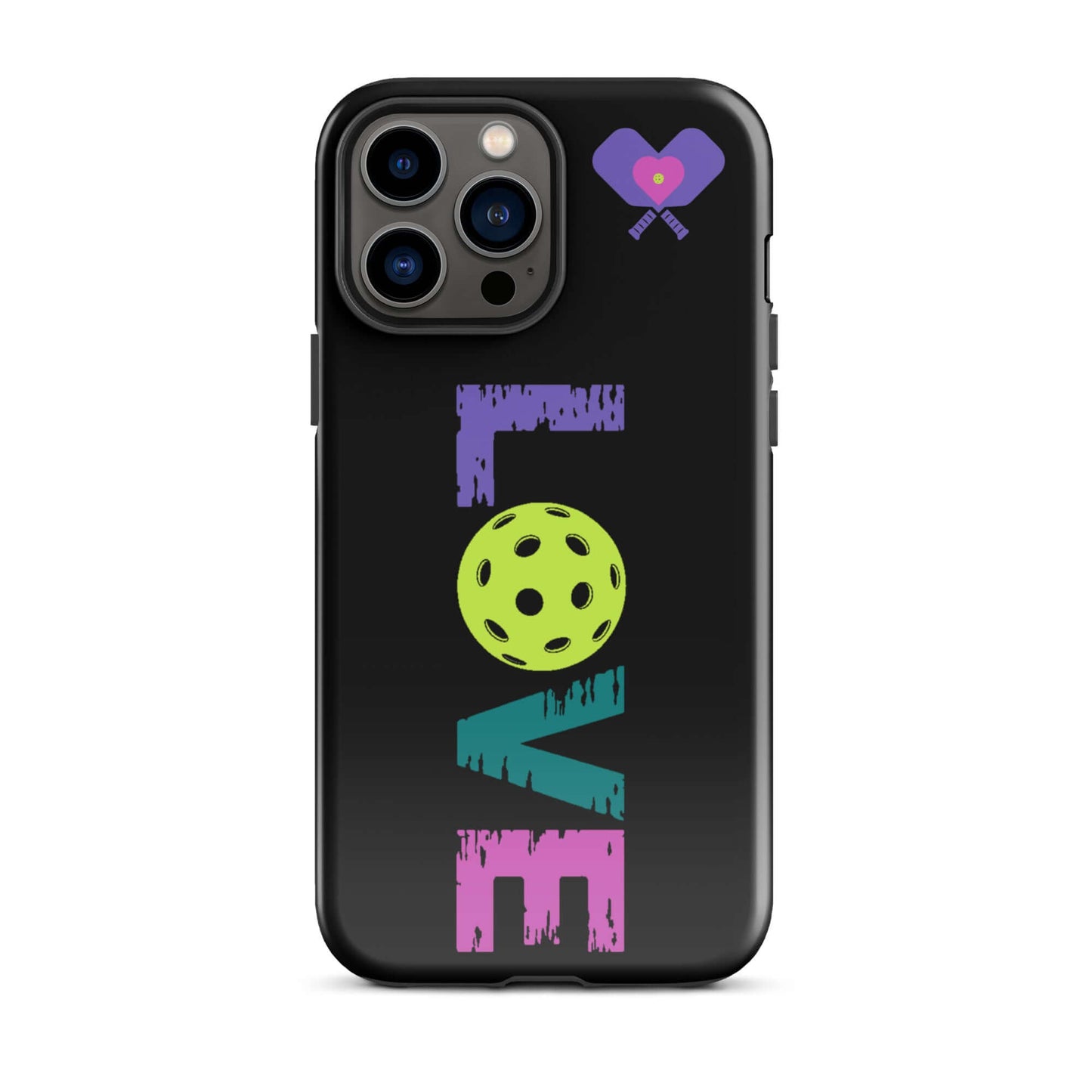 LOVE Pickleball Tough Case for iPhone® featuring colorful design and protective polycarbonate shell.