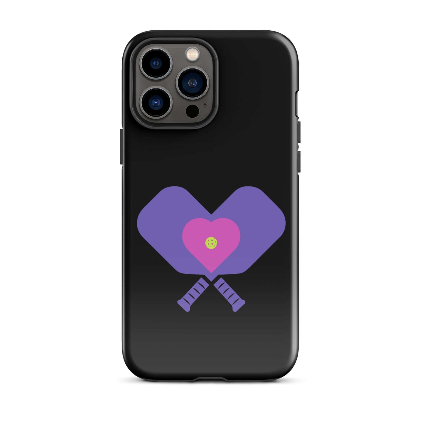 LOVE Pickleball Tough Case for iPhone® with heart-shaped paddles design for pickleball enthusiasts.