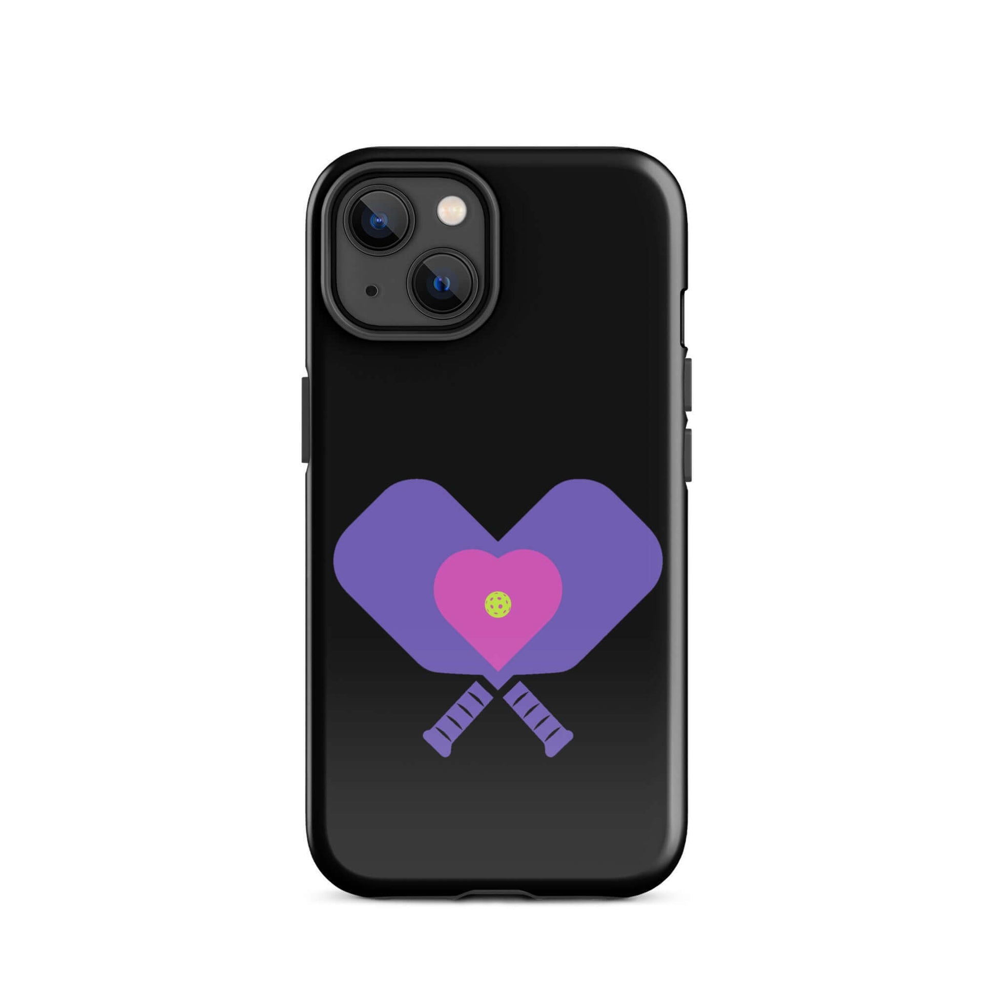 LOVE Pickleball Tough Case for iPhone® featuring pickleball paddles in a heart design.