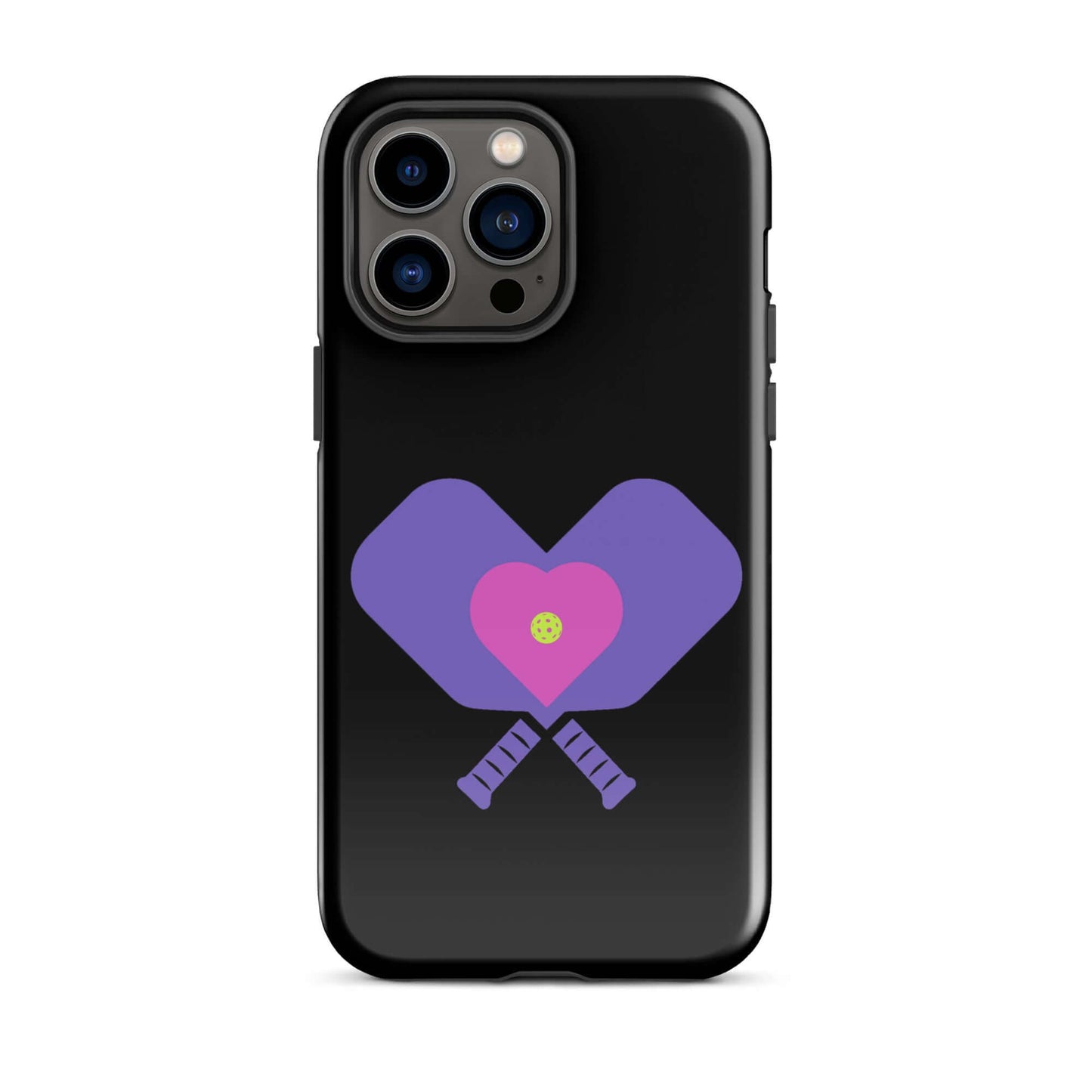 LOVE Pickleball Tough Case for iPhone® featuring heart-shaped paddles design, perfect for pickleball enthusiasts.