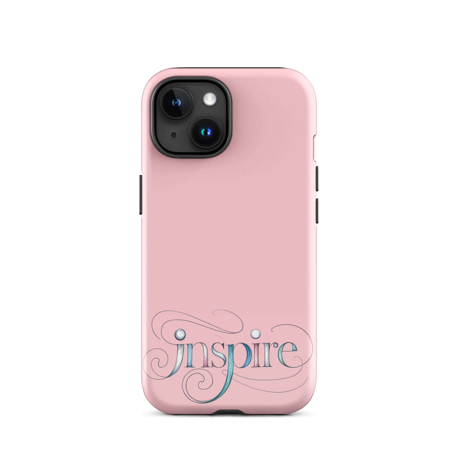 Inspire Sketch Tough Case for iPhone® with elegant pink design and artistic word art.