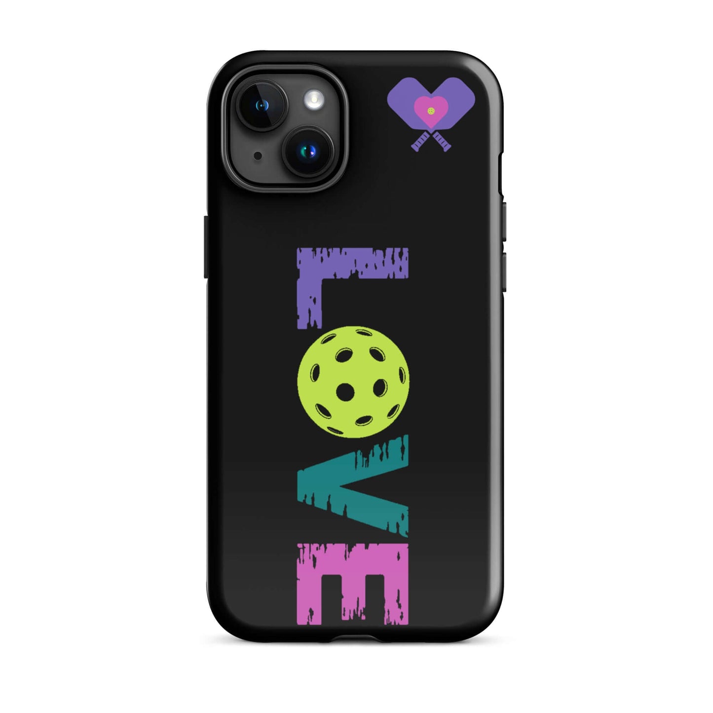 LOVE Pickleball Tough Case for iPhone® featuring vibrant colors and pickleball design, perfect for fans and players.