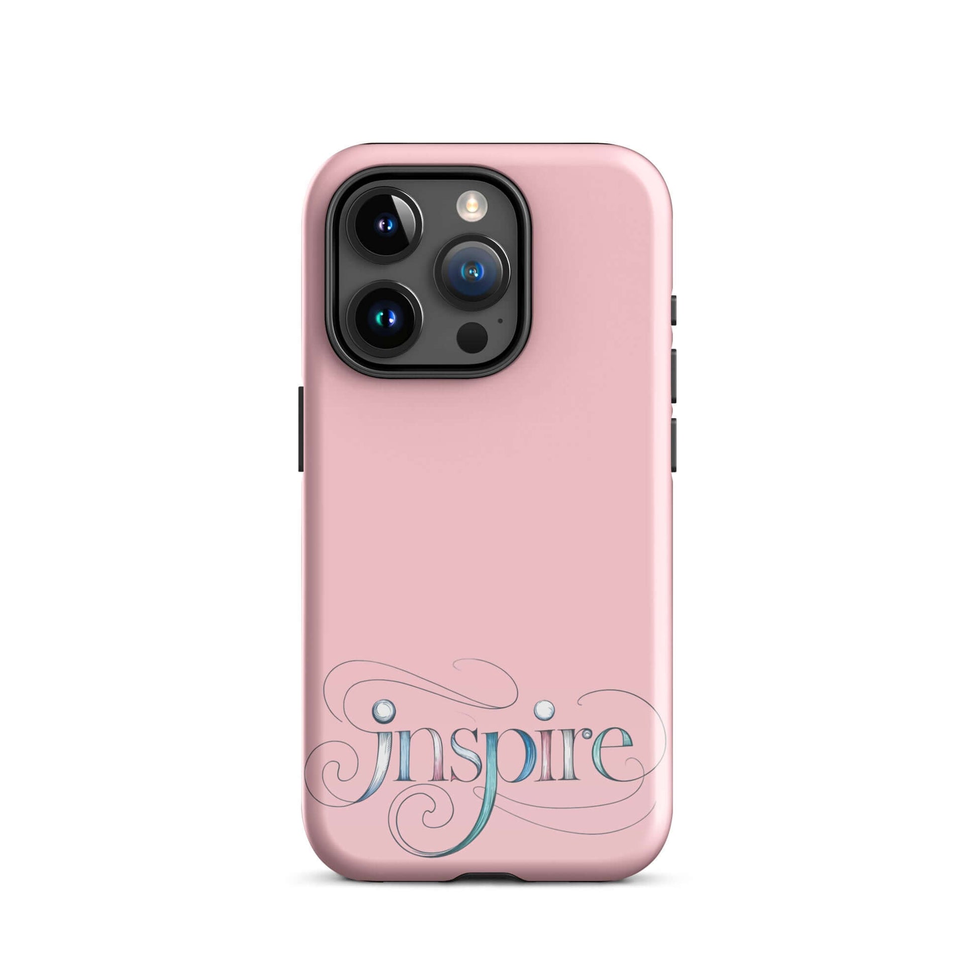 Inspire Sketch Tough Case for iPhone® with elegant pink design and artistic word art, showcasing 'Inspire' in graceful lettering.