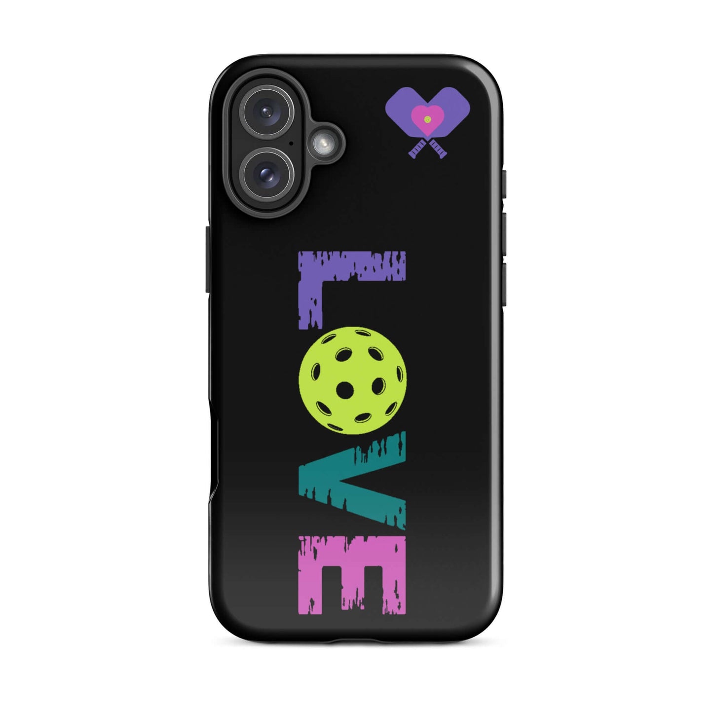 LOVE Pickleball Tough Case for iPhone® showcasing vibrant colors and a playful design for avid players.