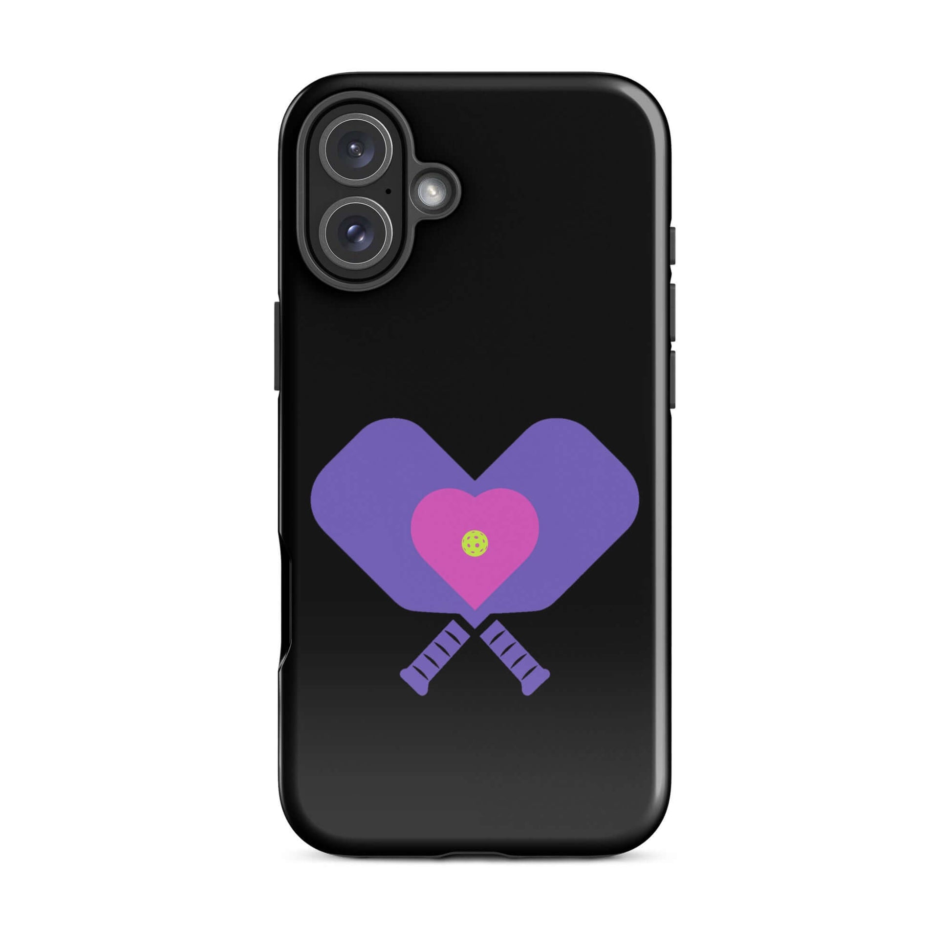 LOVE Pickleball Tough Case for iPhone® with heart and paddles design, showcasing pickleball flair and durability.