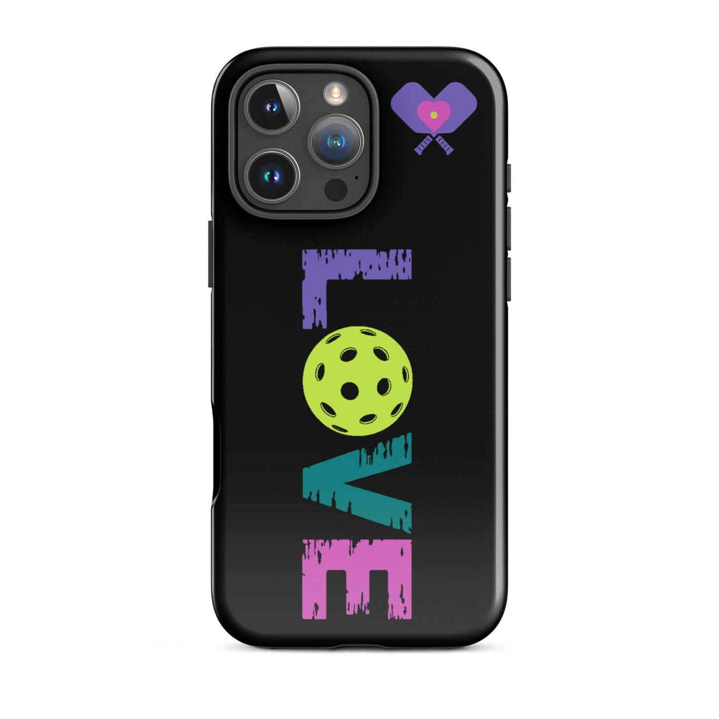 LOVE pickleball tough case for iPhone® with colorful design and durable protection.