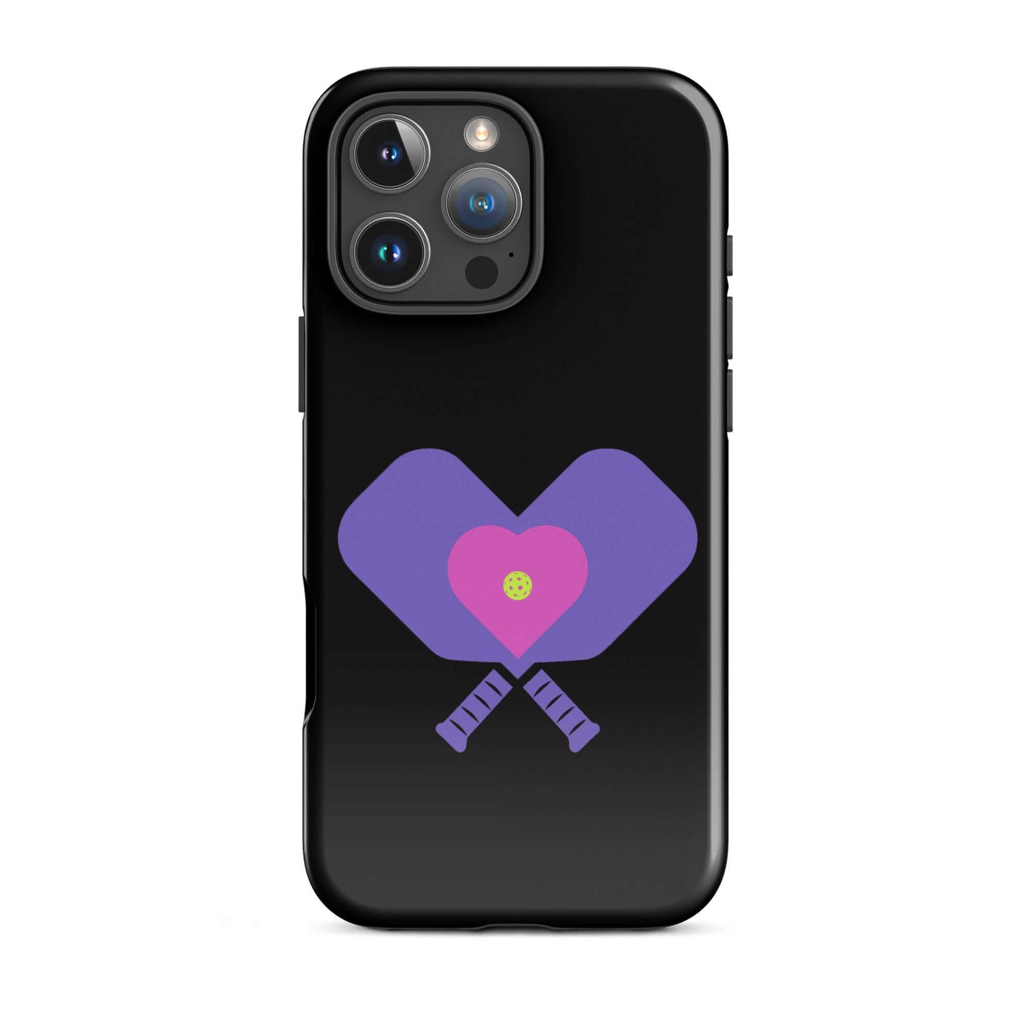 LOVE Pickleball Tough Case for iPhone® featuring heart-shaped paddles design, perfect for pickleball fans.