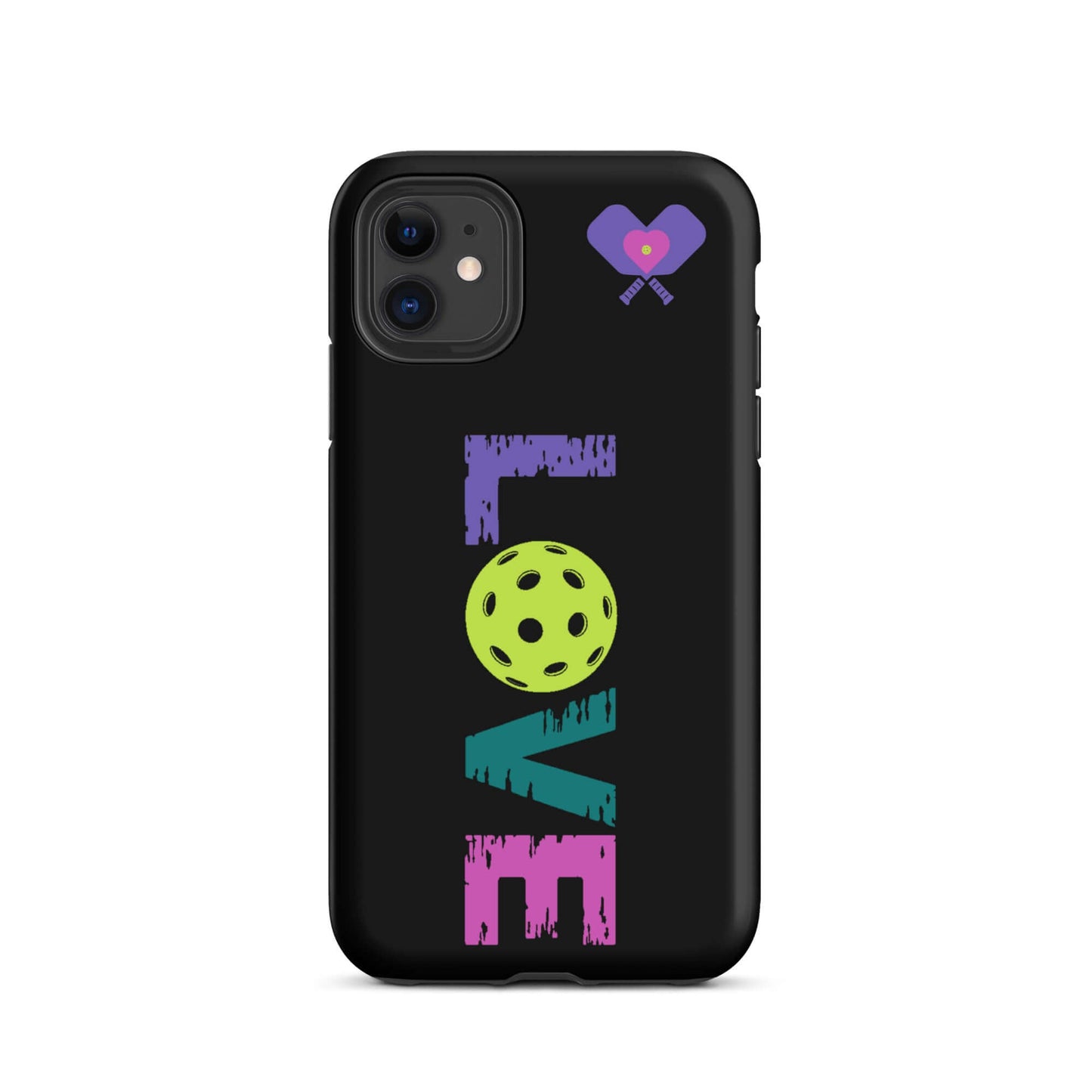 LOVE pickleball tough case for iPhone featuring vibrant colors and durable design, perfect for fans and players.