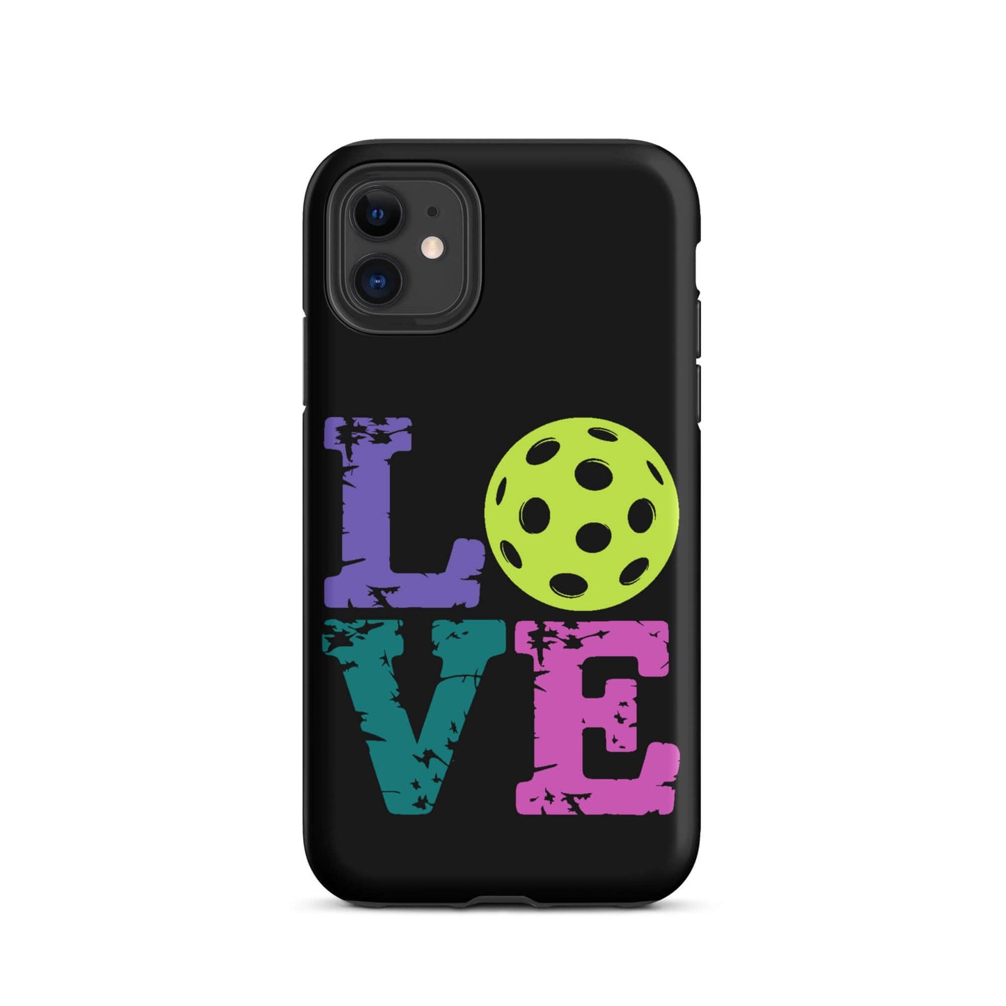 LOVE Pickleball tough case for iPhone® with colorful design and pickleball graphic.