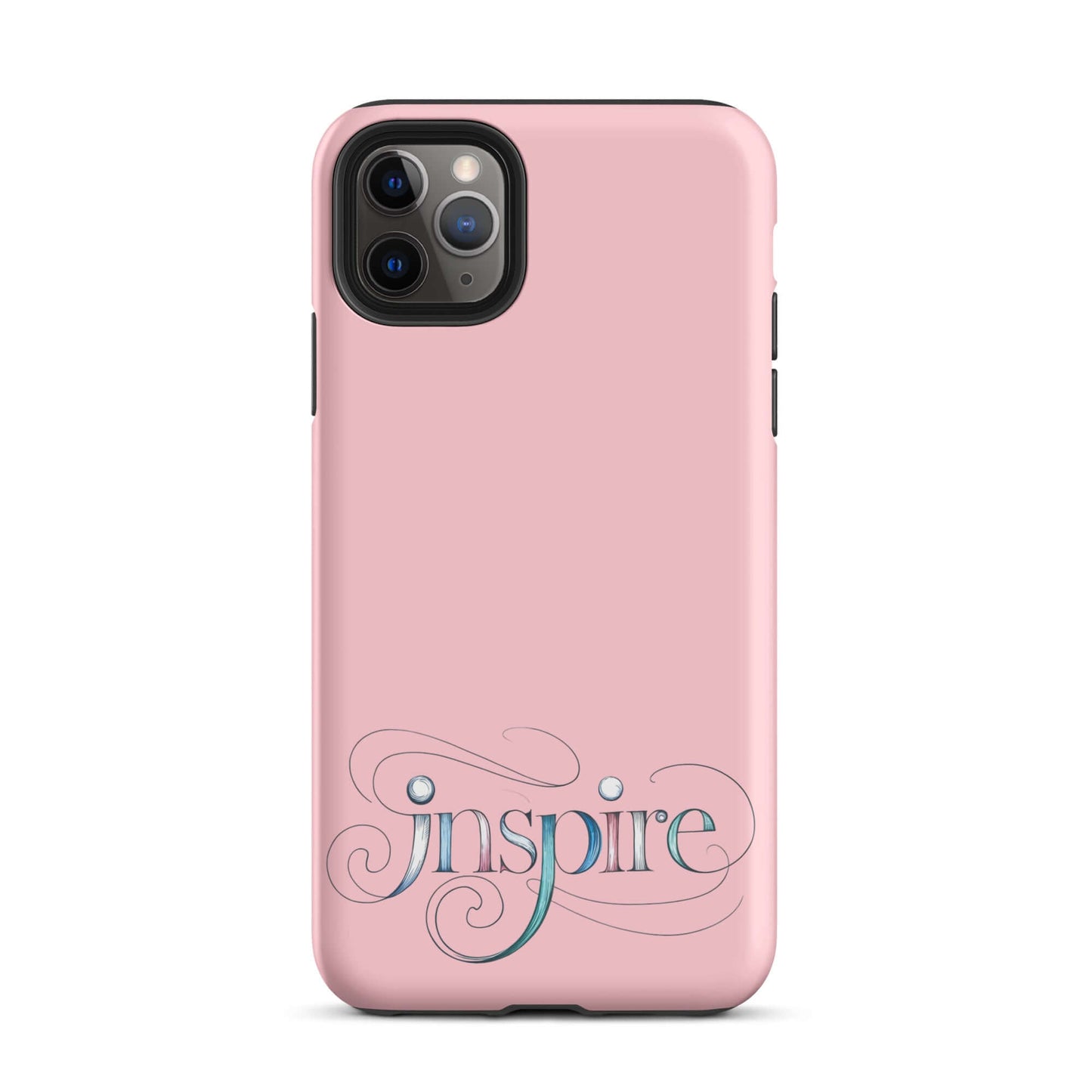 Inspire Sketch Tough Case for iPhone® in pink with artistic word art design featuring the word 'Inspire'.