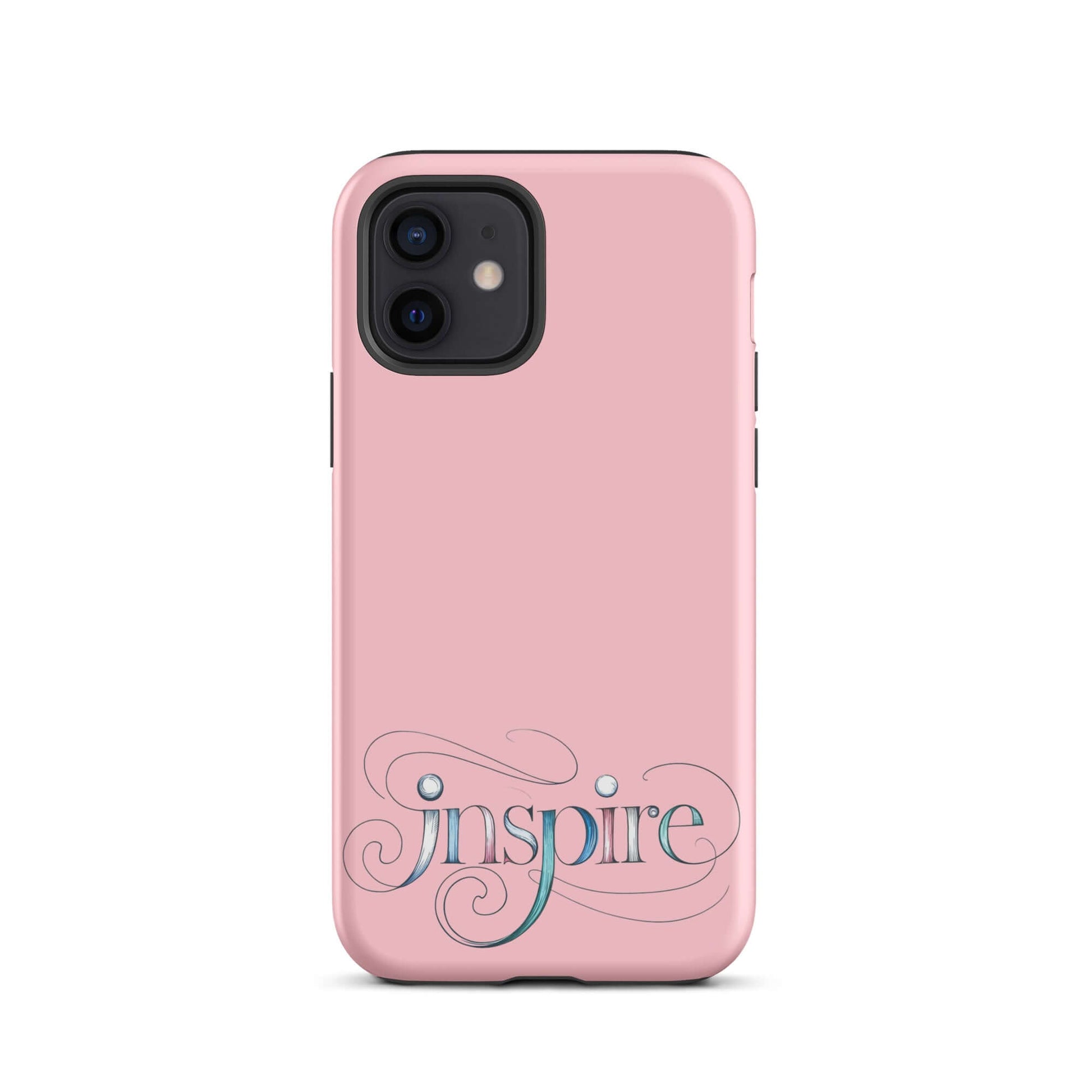 Inspire Sketch Tough Case for iPhone® with elegant word art design in pink.