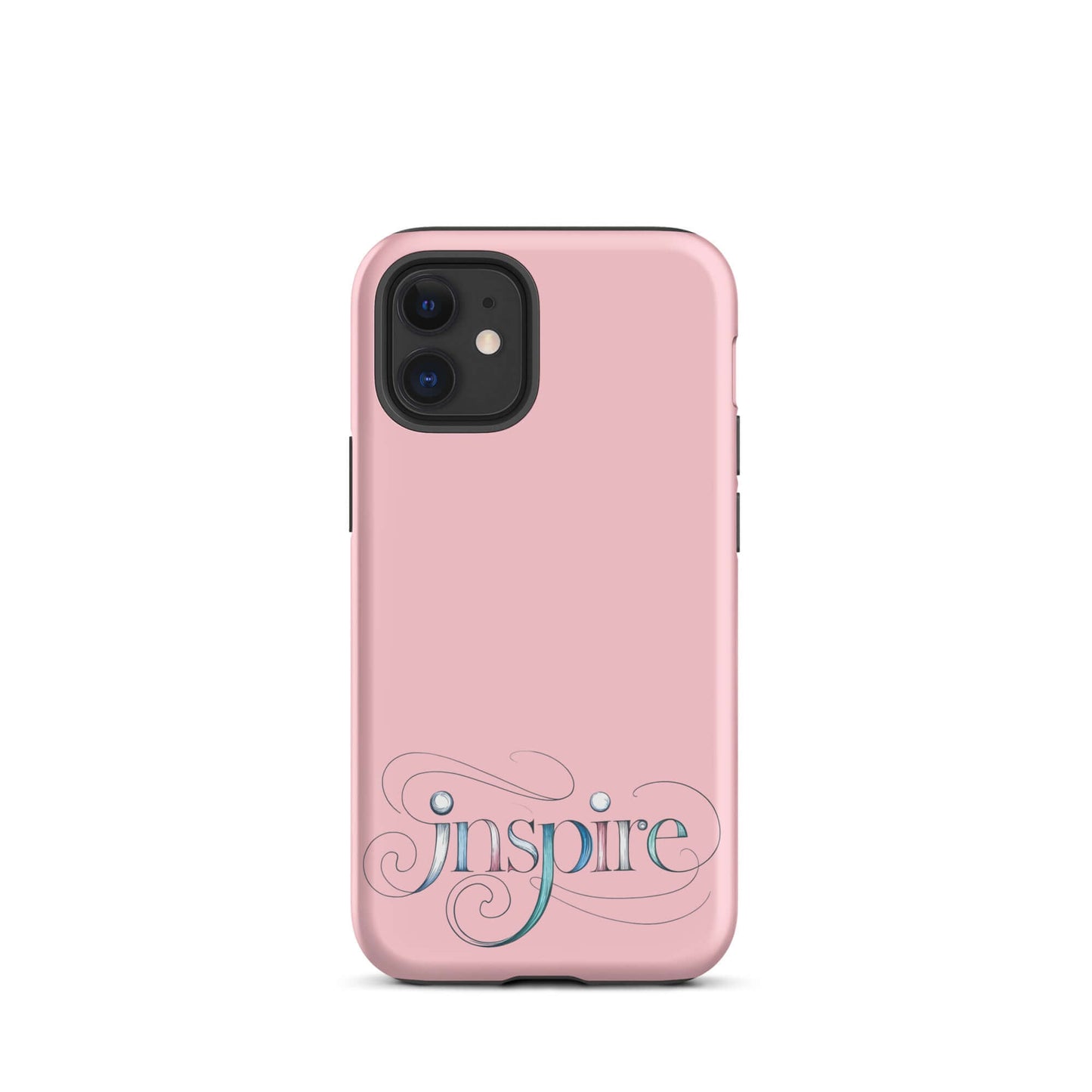 Inspire Sketch Tough Case for iPhone® with elegant word art design in soft pink color.