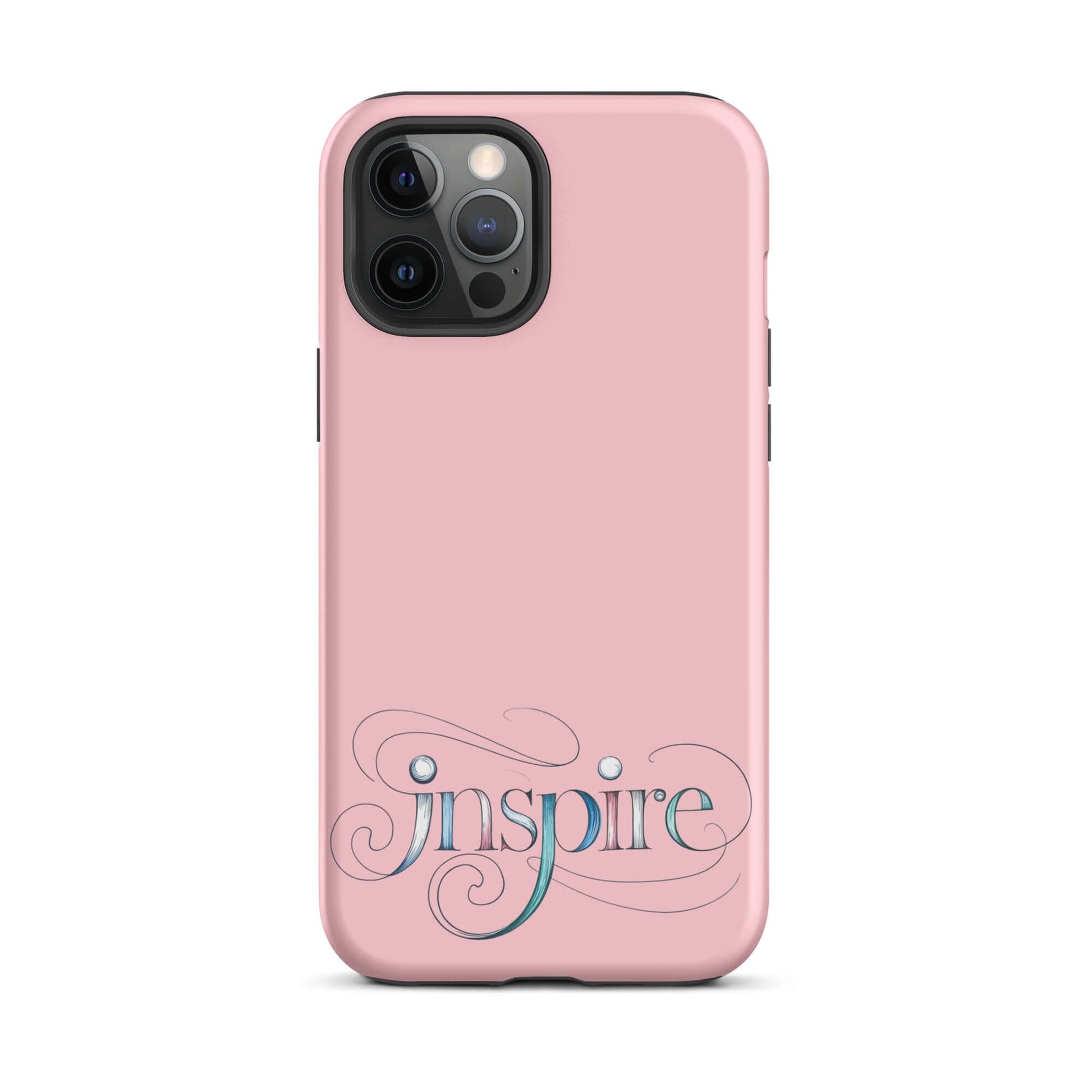 Inspire Sketch Tough Case for iPhone® with elegant word art design featuring swirls and intricate patterns.