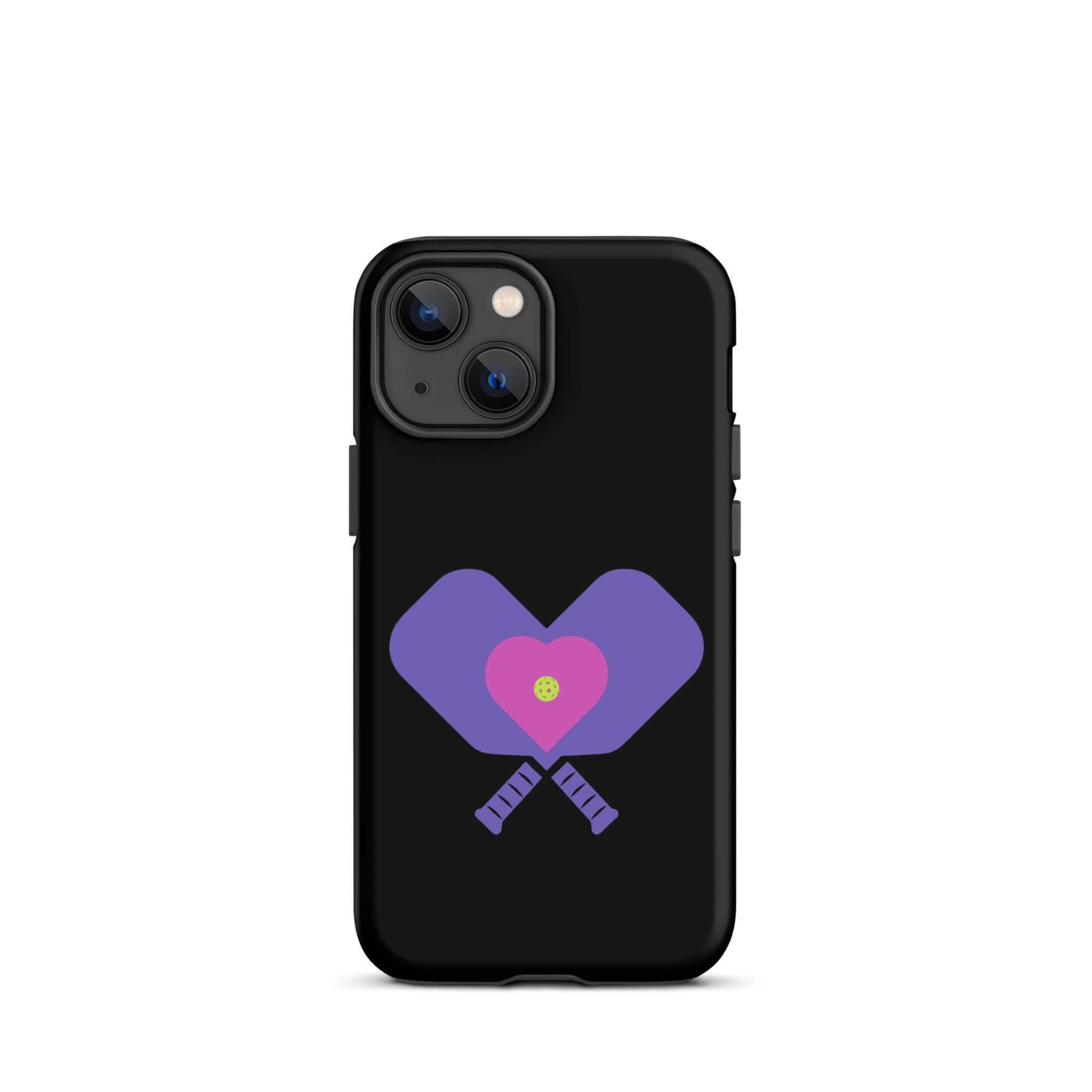 LOVE Pickleball Tough Case for iPhone® featuring heart design on a black background.