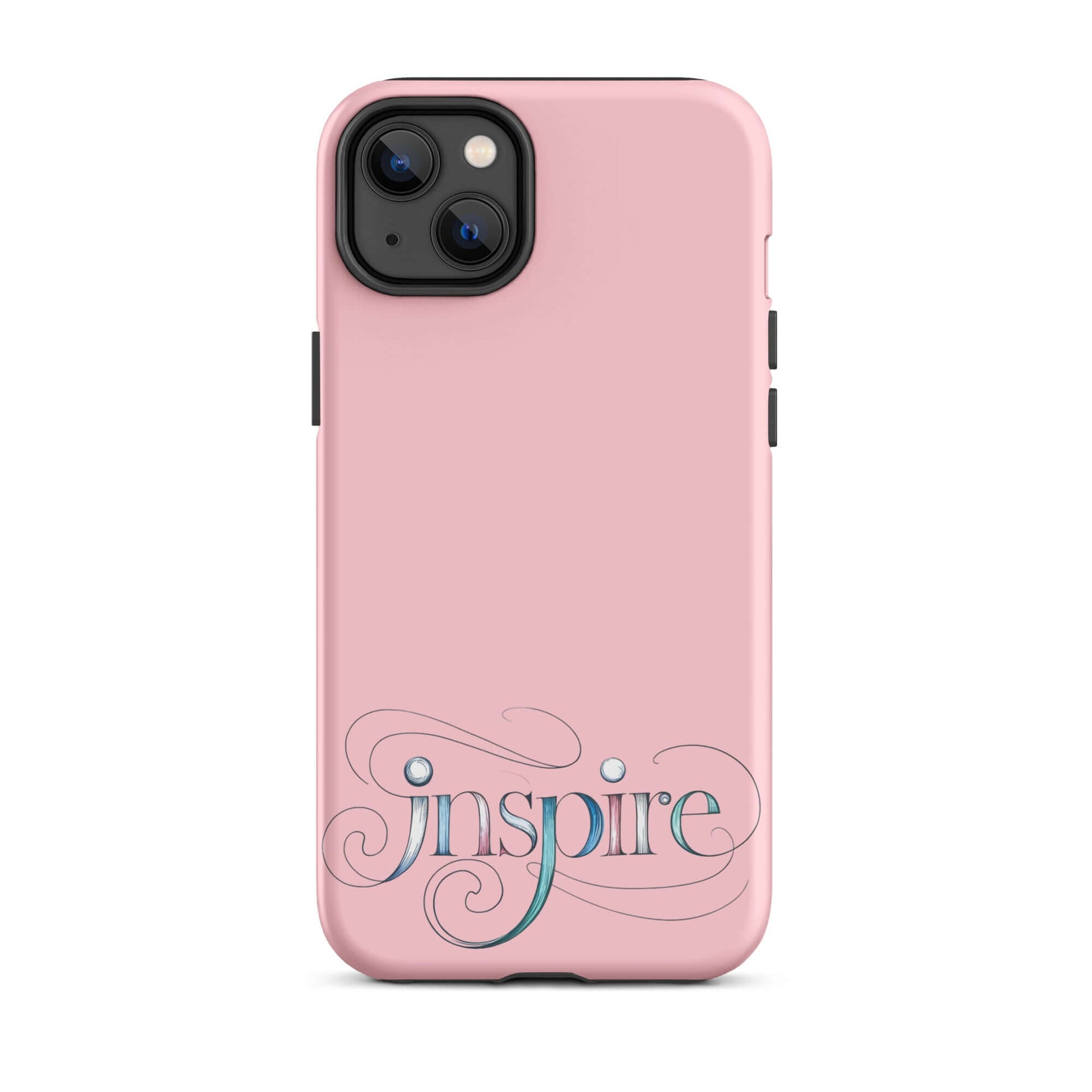 Inspire Sketch Tough Case for iPhone® with elegant word art design in pink.