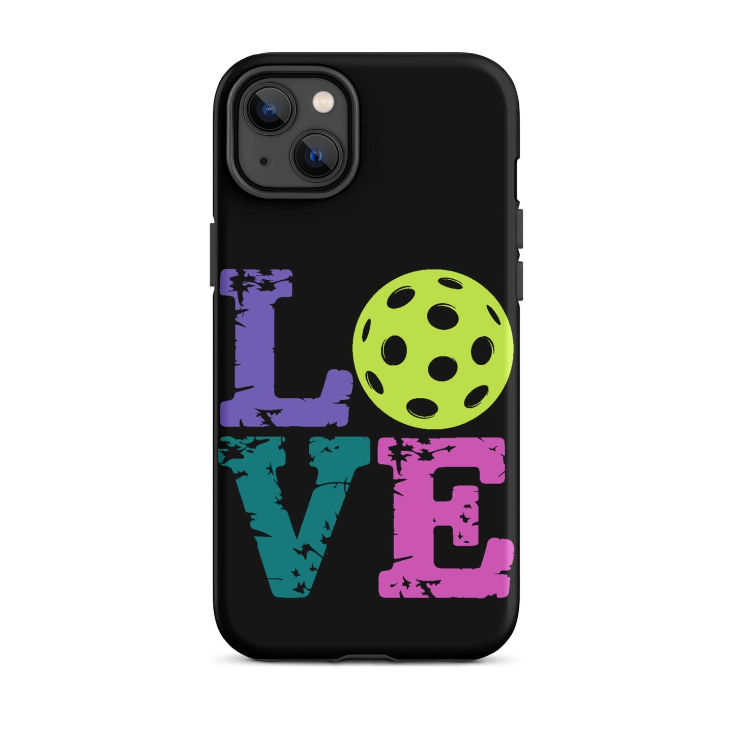 LOVE Pickleball Tough Case for iPhone® featuring colorful graphic design and durable protection.