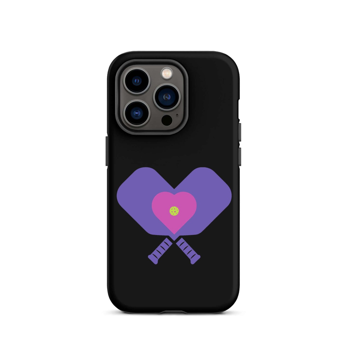 LOVE Pickleball Tough Case for iPhone® featuring heart and paddle design, perfect for pickleball enthusiasts.