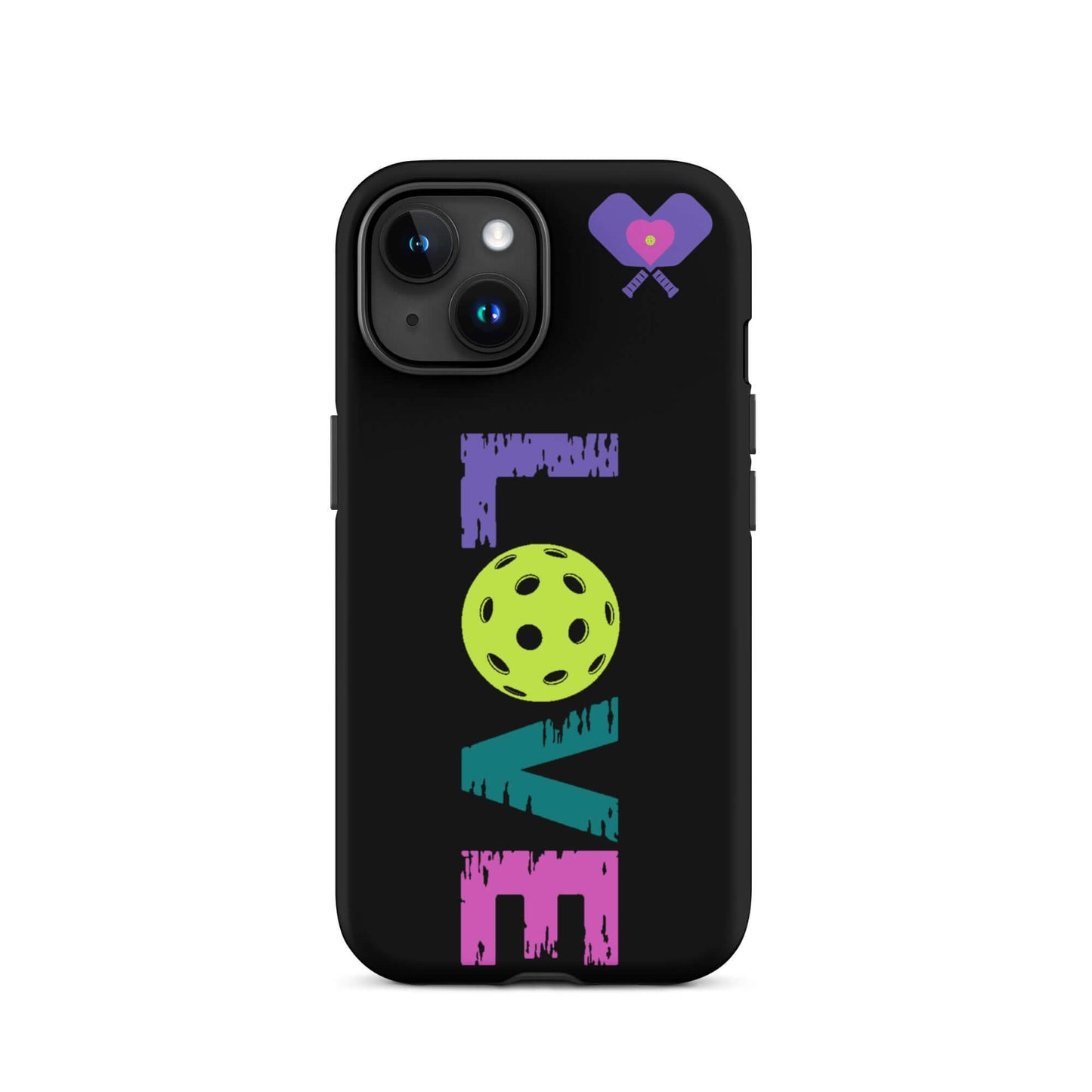 LOVE Pickleball Tough Case for iPhone® featuring colorful graphics and durable design.