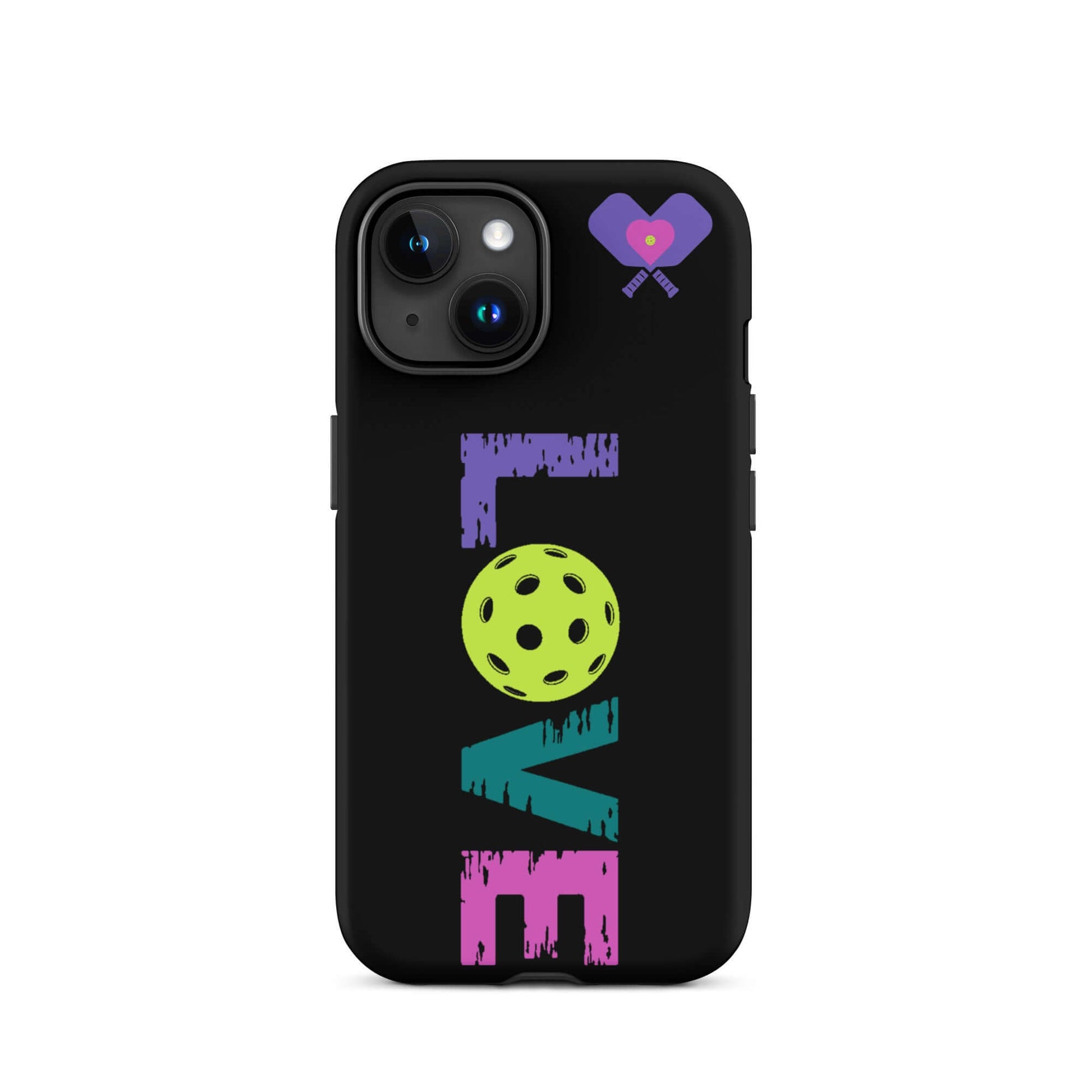 LOVE Pickleball Tough Case for iPhone® featuring colorful graphics and durable design.