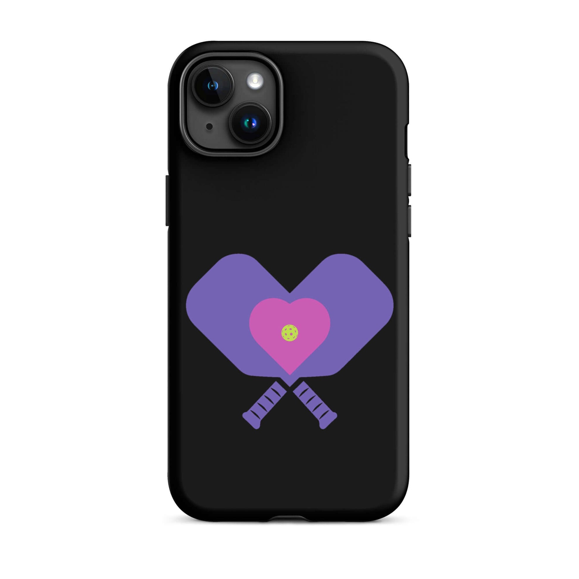 LOVE Pickleball tough case for iPhone® featuring heart design with paddles, perfect for pickleball fans.