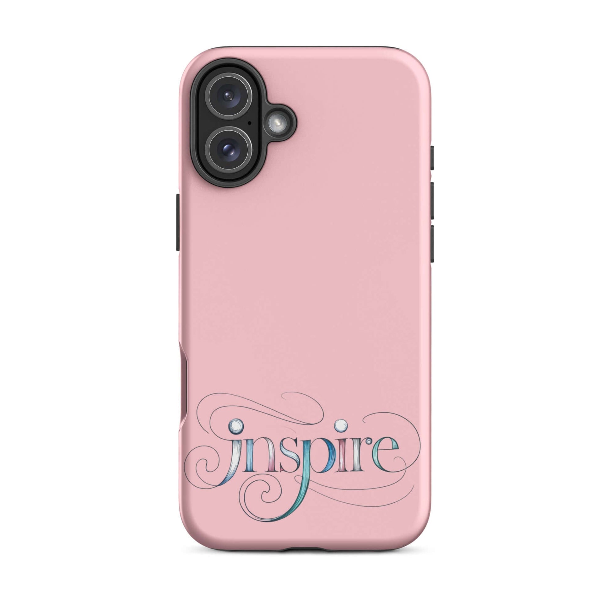 Inspire Sketch Tough Case for iPhone® in pink with elegant swirling word art design.