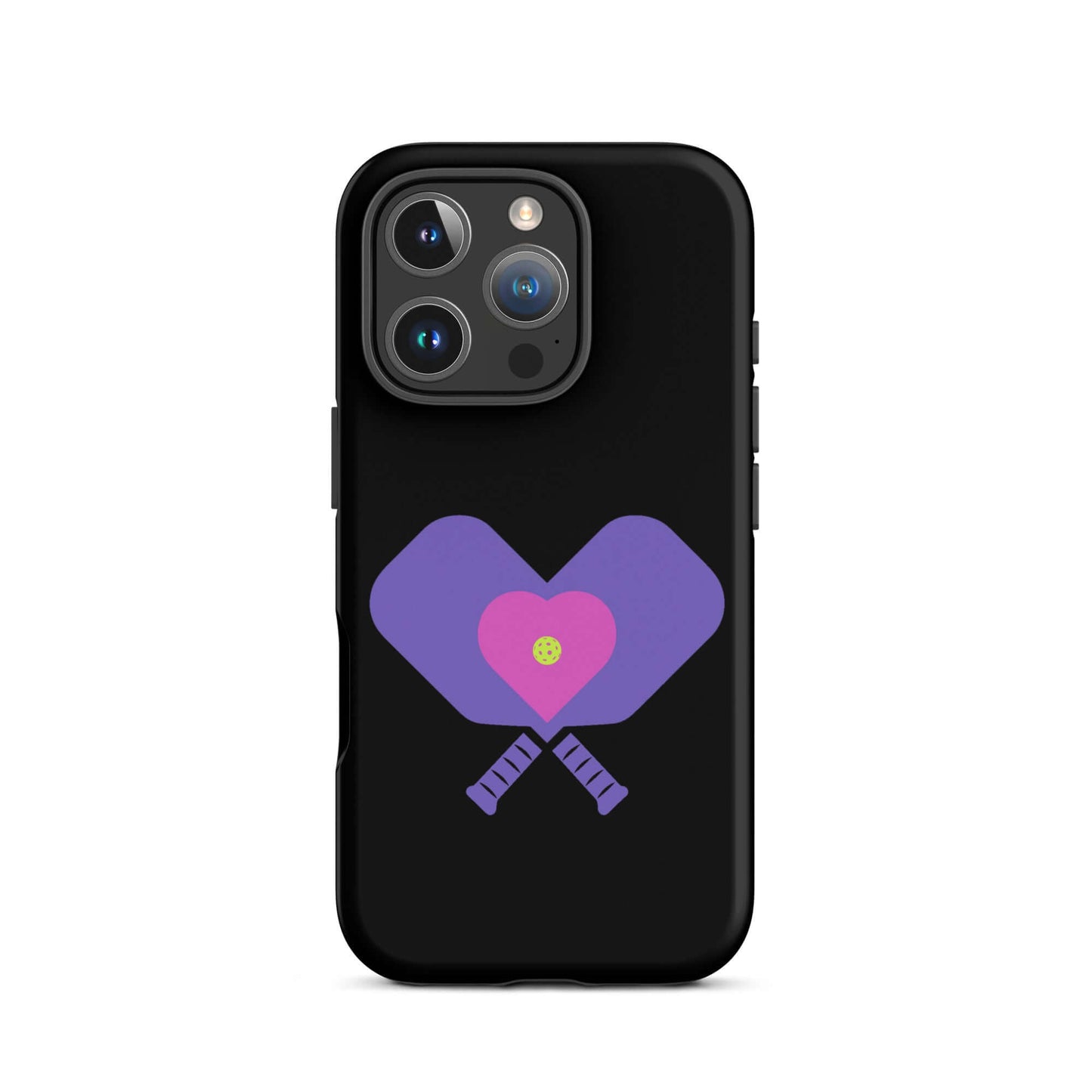 LOVE Pickleball Tough Case for iPhone® with heart and paddles design, perfect for pickleball enthusiasts.