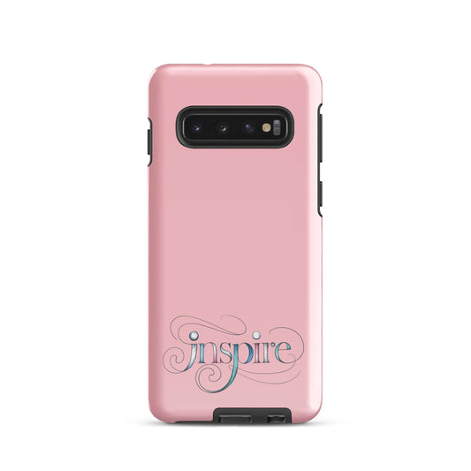 Inspire Sketch Tough Case for Samsung® featuring elegant word art design in pink, showcasing the word 'Inspire'.