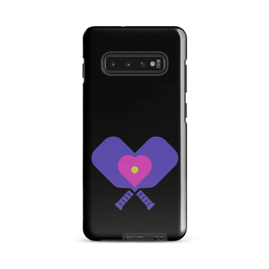 LOVE Pickleball Tough Case for Samsung® featuring purple heart design with pickleball paddles.