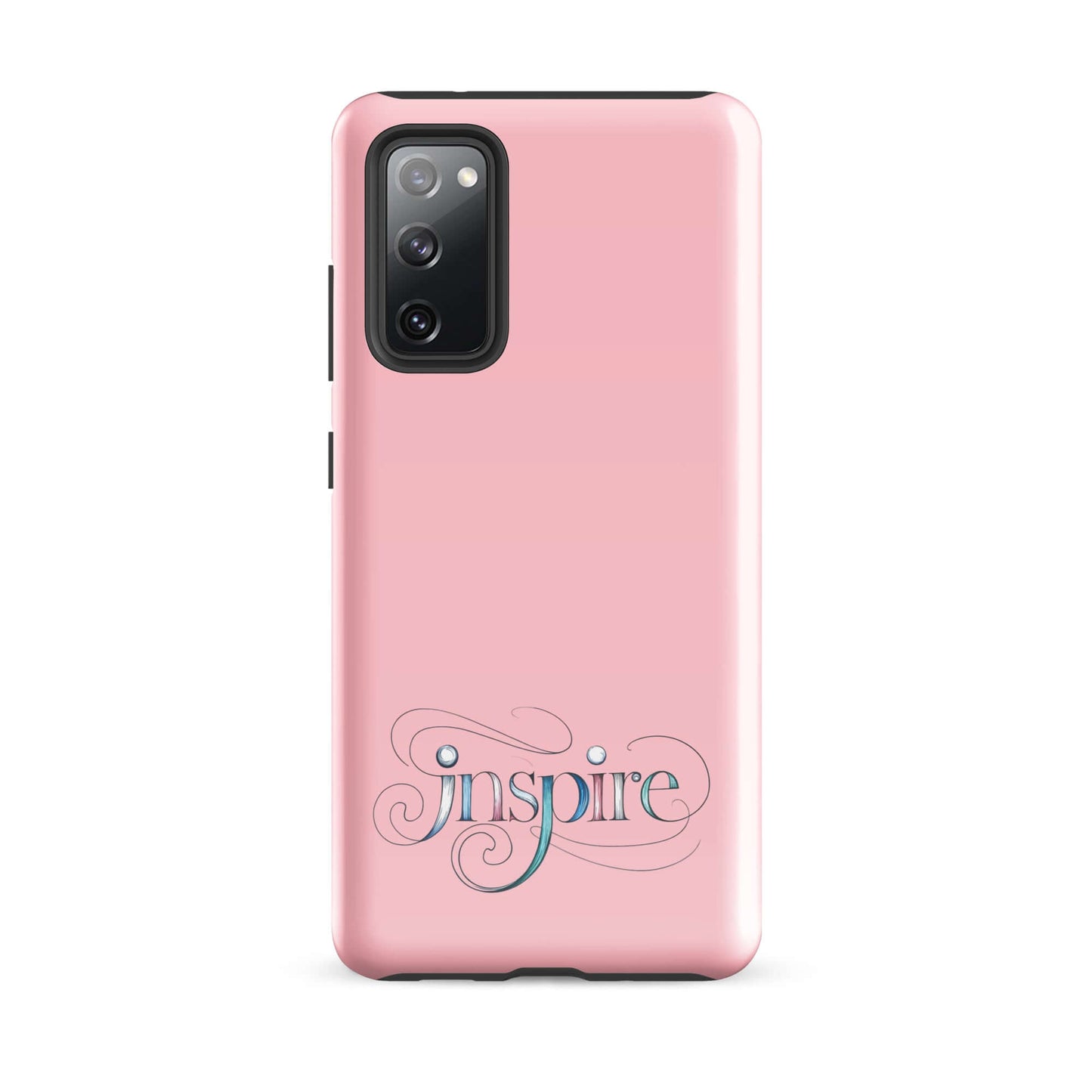 Inspire Sketch Tough Case for Samsung with elegant word art design in pink, showcasing creativity and inspiration.