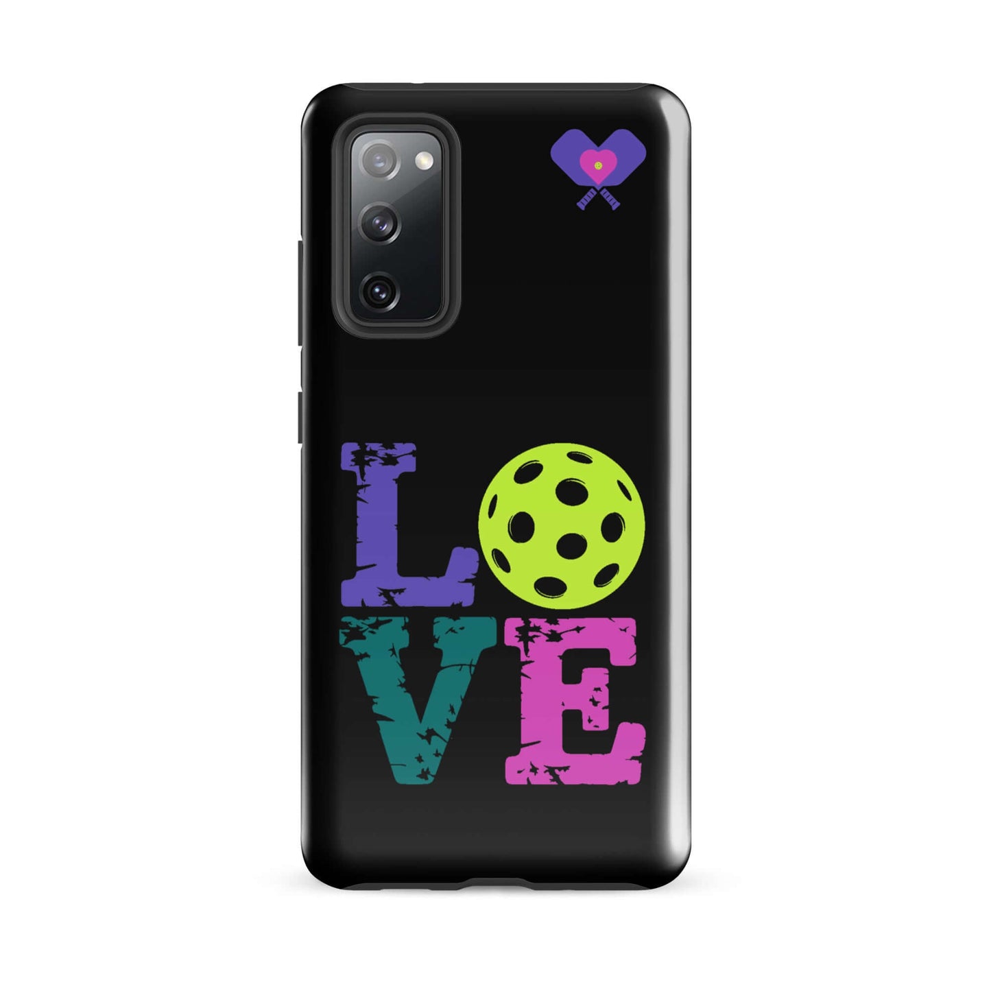 Women’s LOVE Pickleball Tough Case for Samsung® with colorful lettering and pickleball graphic.