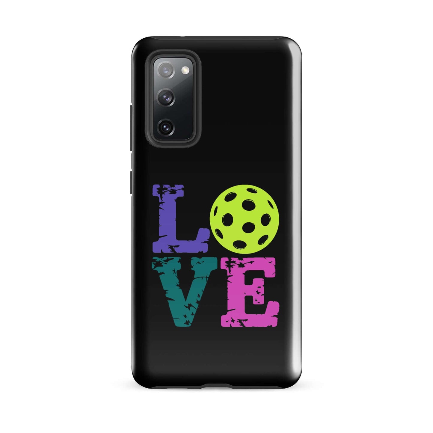 LOVE Pickleball Tough Case for Samsung® featuring colorful 'LOVE' text and a pickleball design.