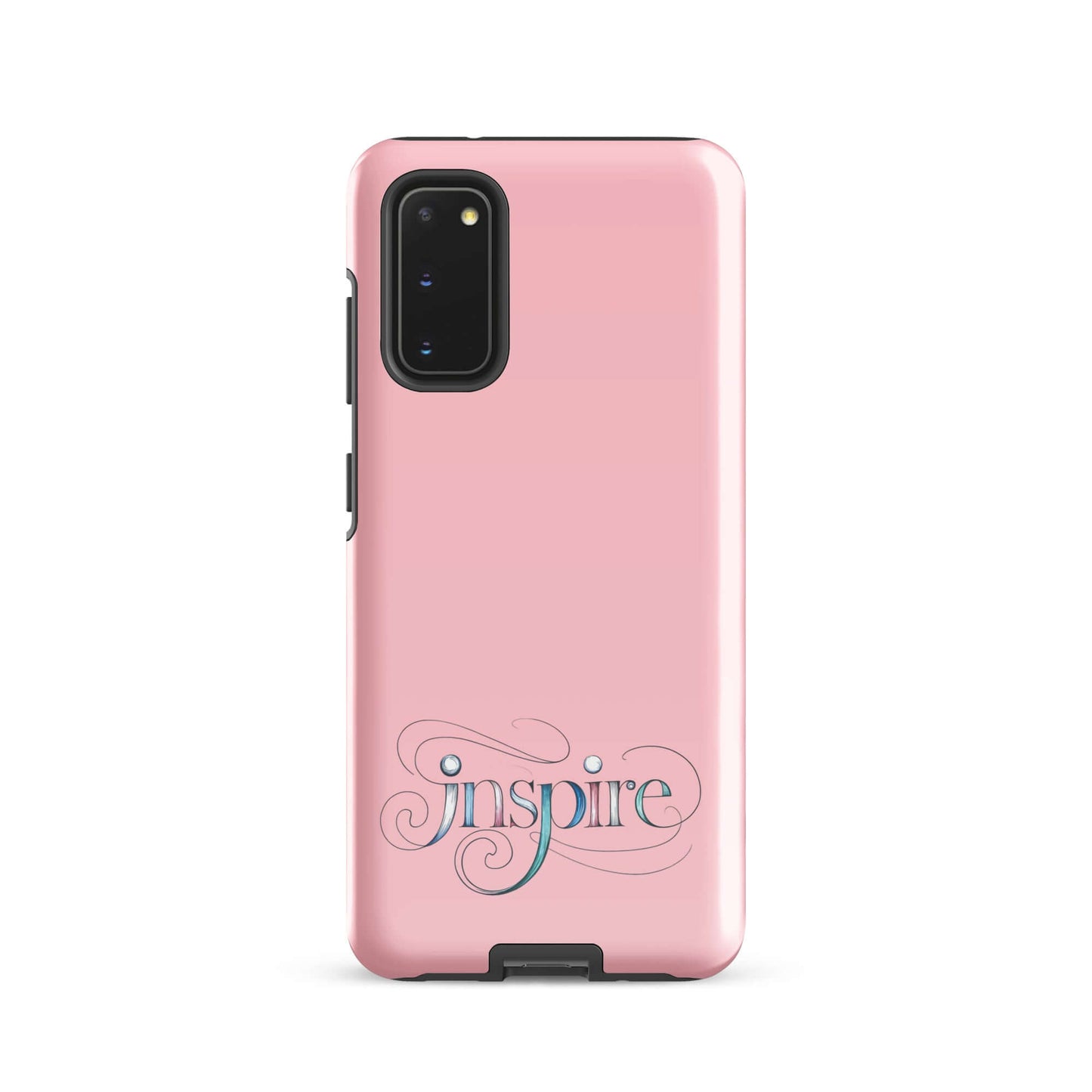 Inspire Sketch Tough Case for Samsung® featuring artistic word art design on a pink background.