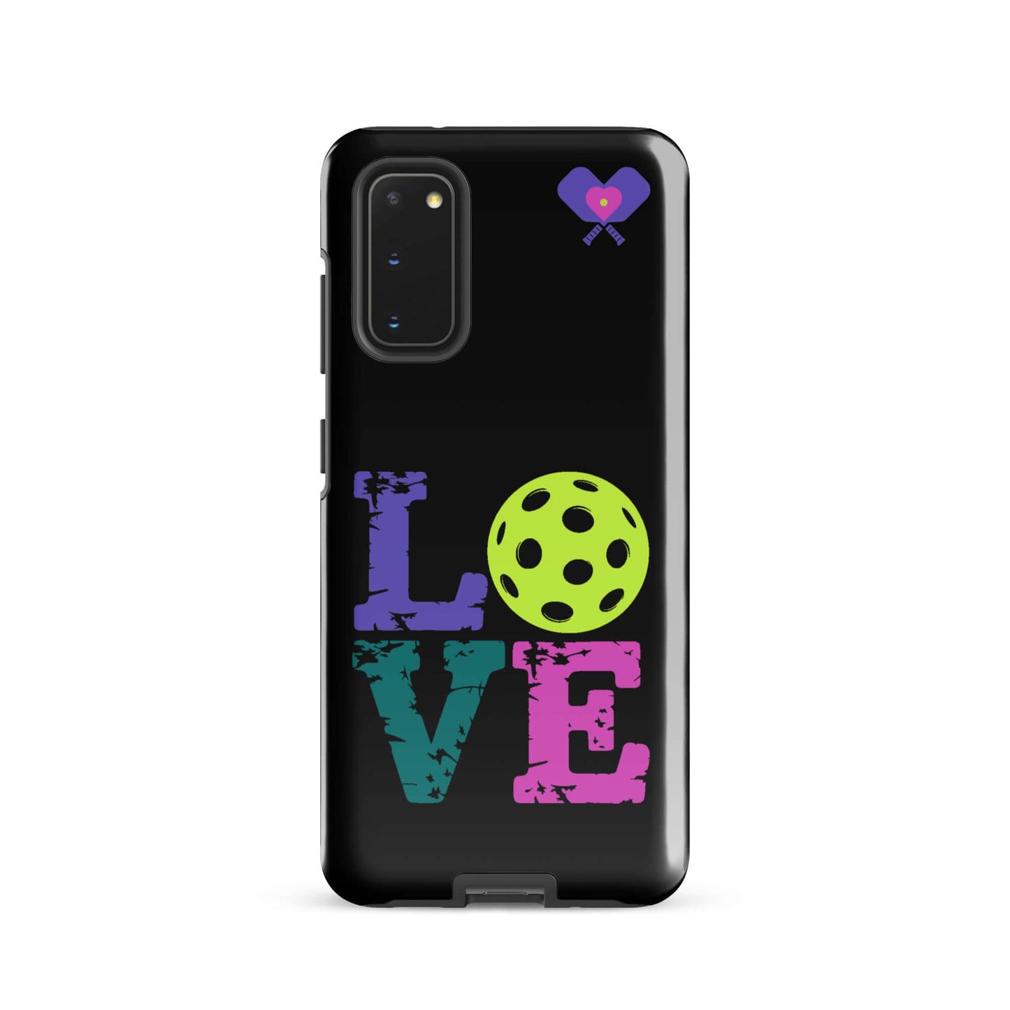 Stylish Women’s LOVE Pickleball Tough Case for Samsung® with vibrant colors and pickleball graphics.