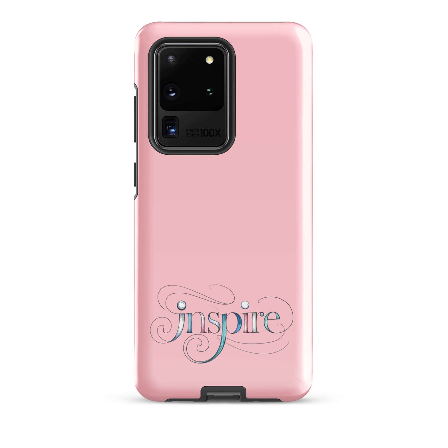 Inspire Sketch Tough Case for Samsung with artistic word art design in pink, featuring elegant 'Inspire' lettering.