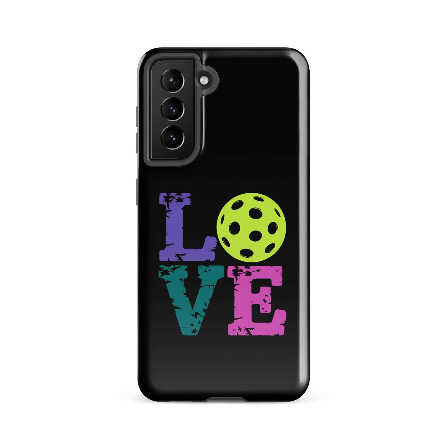 LOVE Pickleball Tough Case for Samsung® with colorful 'LOVE' text and pickleball graphic.