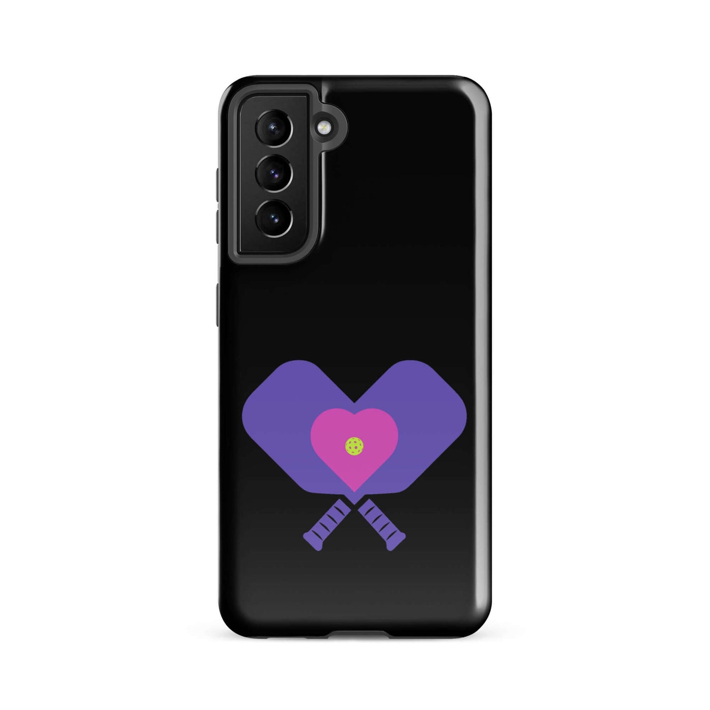 LOVE Pickleball Tough Case for Samsung® featuring a heart and paddles design, perfect for pickleball fans.