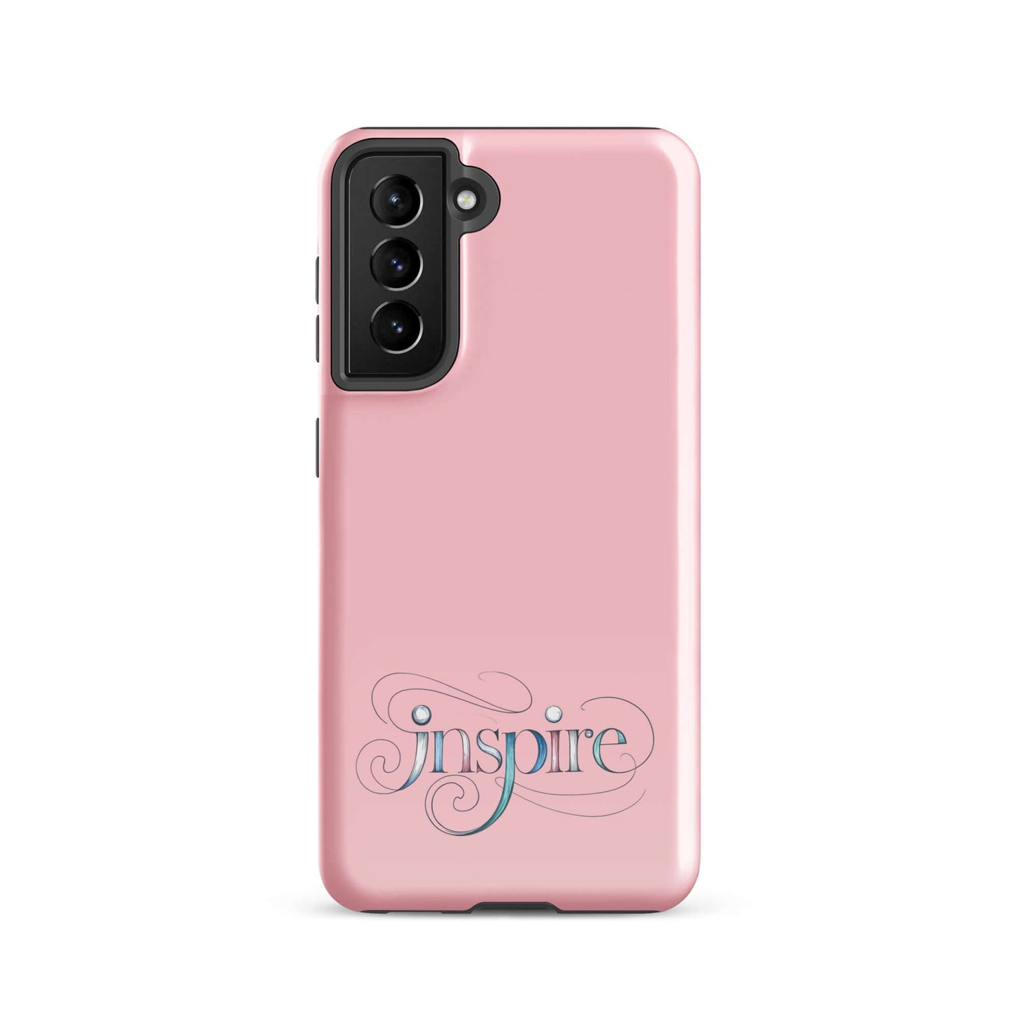 Inspire Sketch Tough Case for Samsung® with elegant word art in pastel pink color, showcasing the word 'Inspire'.