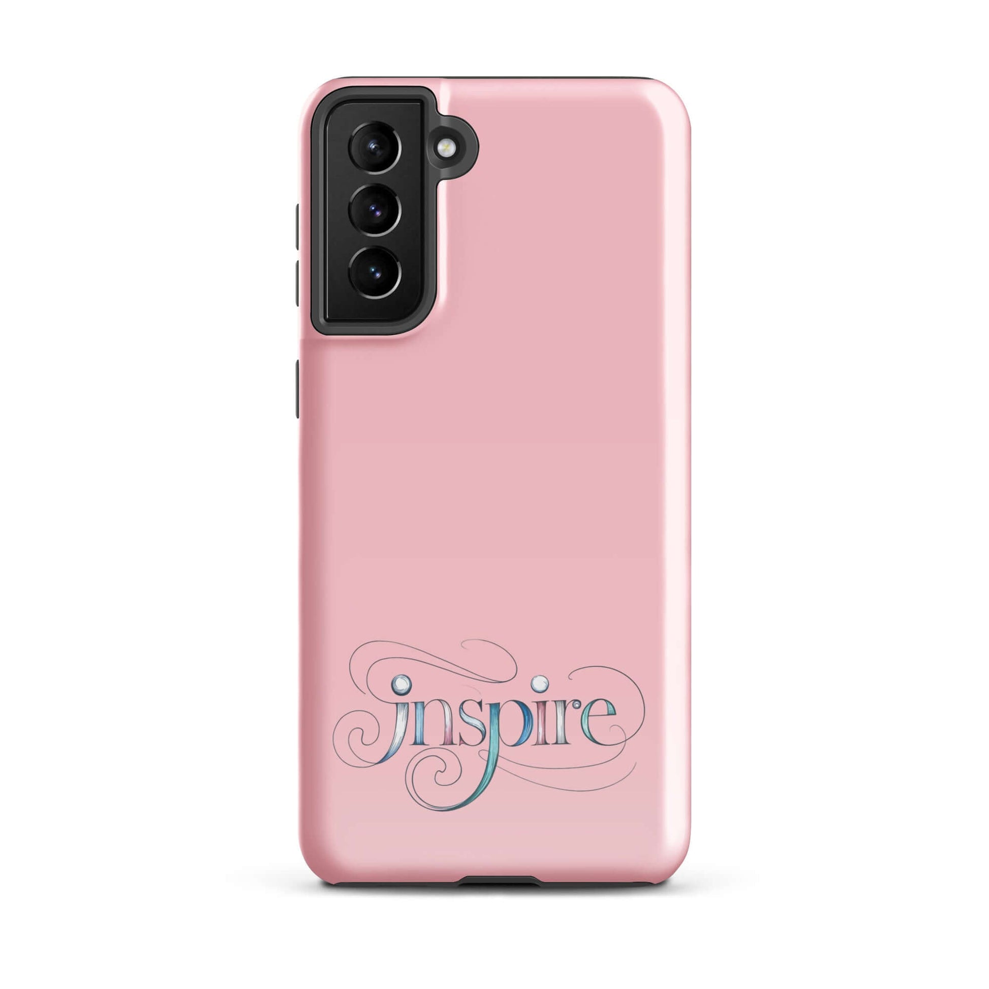 Inspire Sketch Tough Case for Samsung® featuring artistic word art design in elegant pink with swirls.