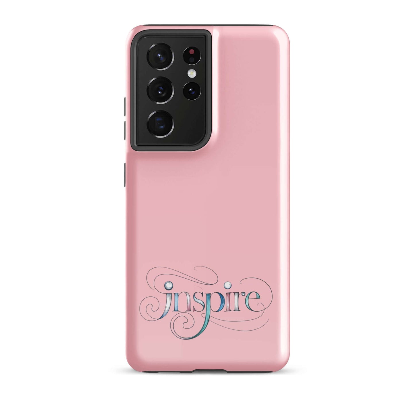 Inspire Sketch Tough Case for Samsung® featuring artistic word art design on a pink background.