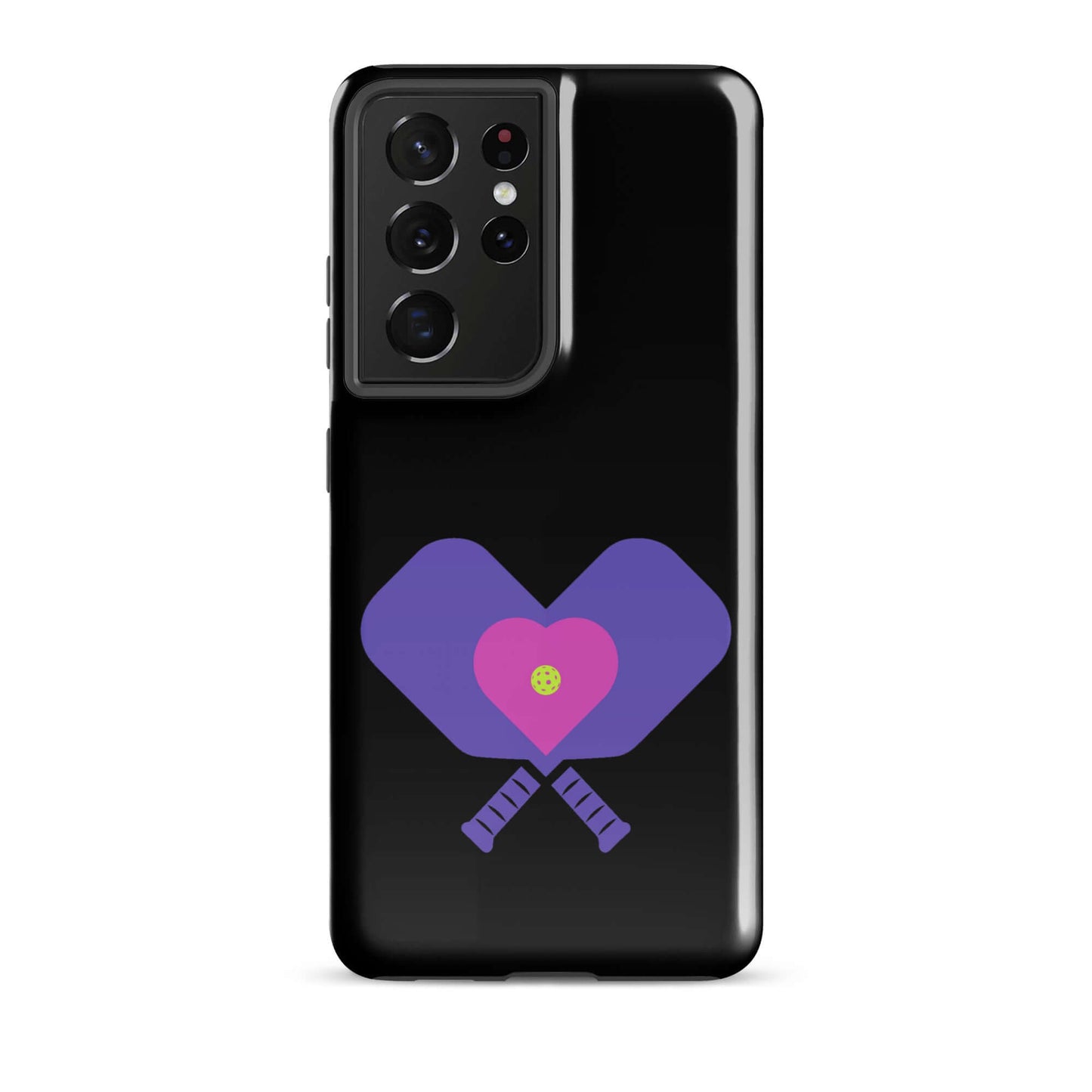 LOVE Pickleball Tough Case for Samsung® featuring a heart design with paddles, perfect for pickleball enthusiasts.