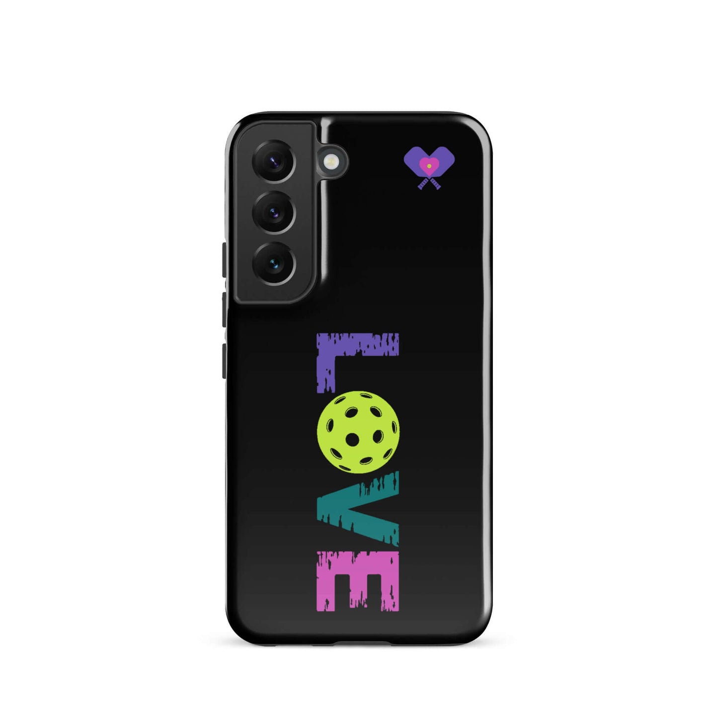 LOVE Pickleball Tough Case for Samsung with vibrant graphic design and pickleball symbol.