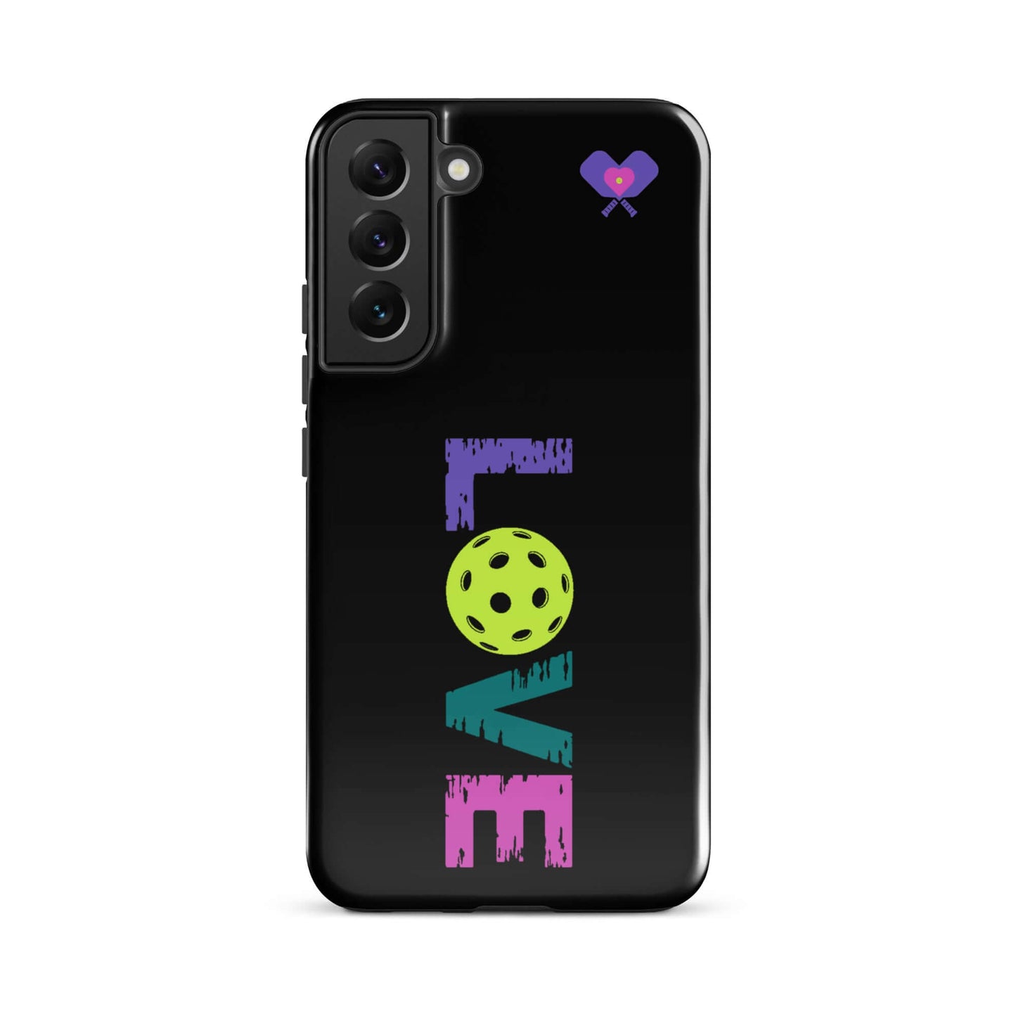 LOVE Pickleball Tough Case for Samsung® in vibrant colors with pickleball design, showcasing sporty flair and durable protection.