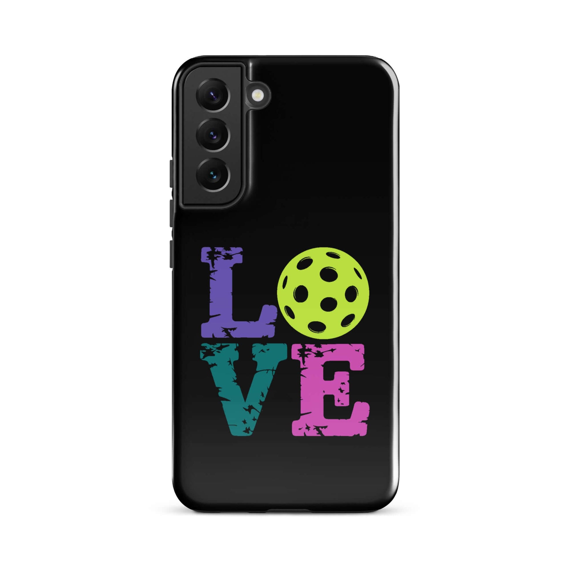 LOVE Pickleball Tough Case for Samsung with vibrant colors and pickleball graphic, ideal for enthusiasts.