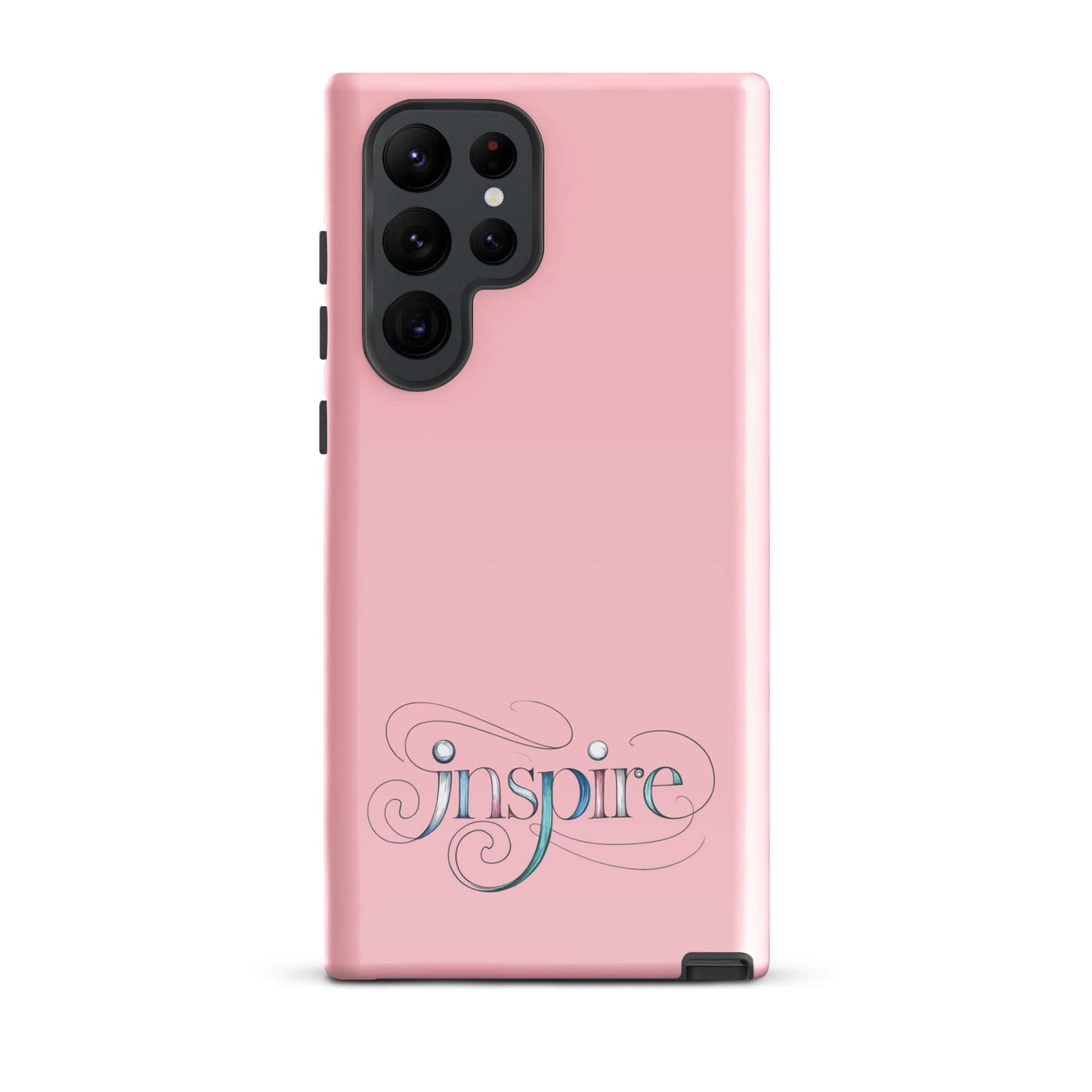 Inspire Sketch Tough Case for Samsung® featuring artistic word design in pastel pink.