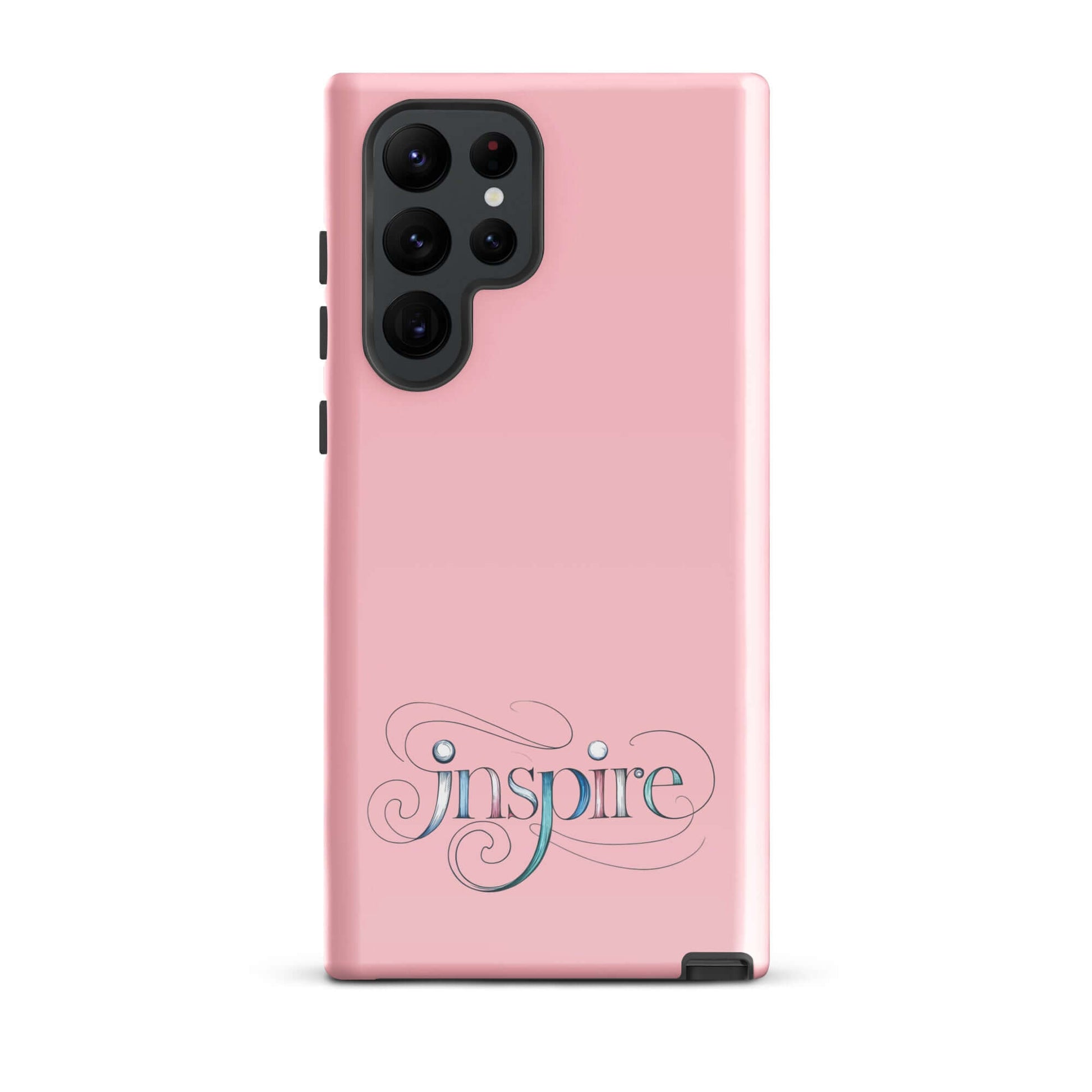 Inspire Sketch Tough Case for Samsung® featuring artistic word design in pastel pink.