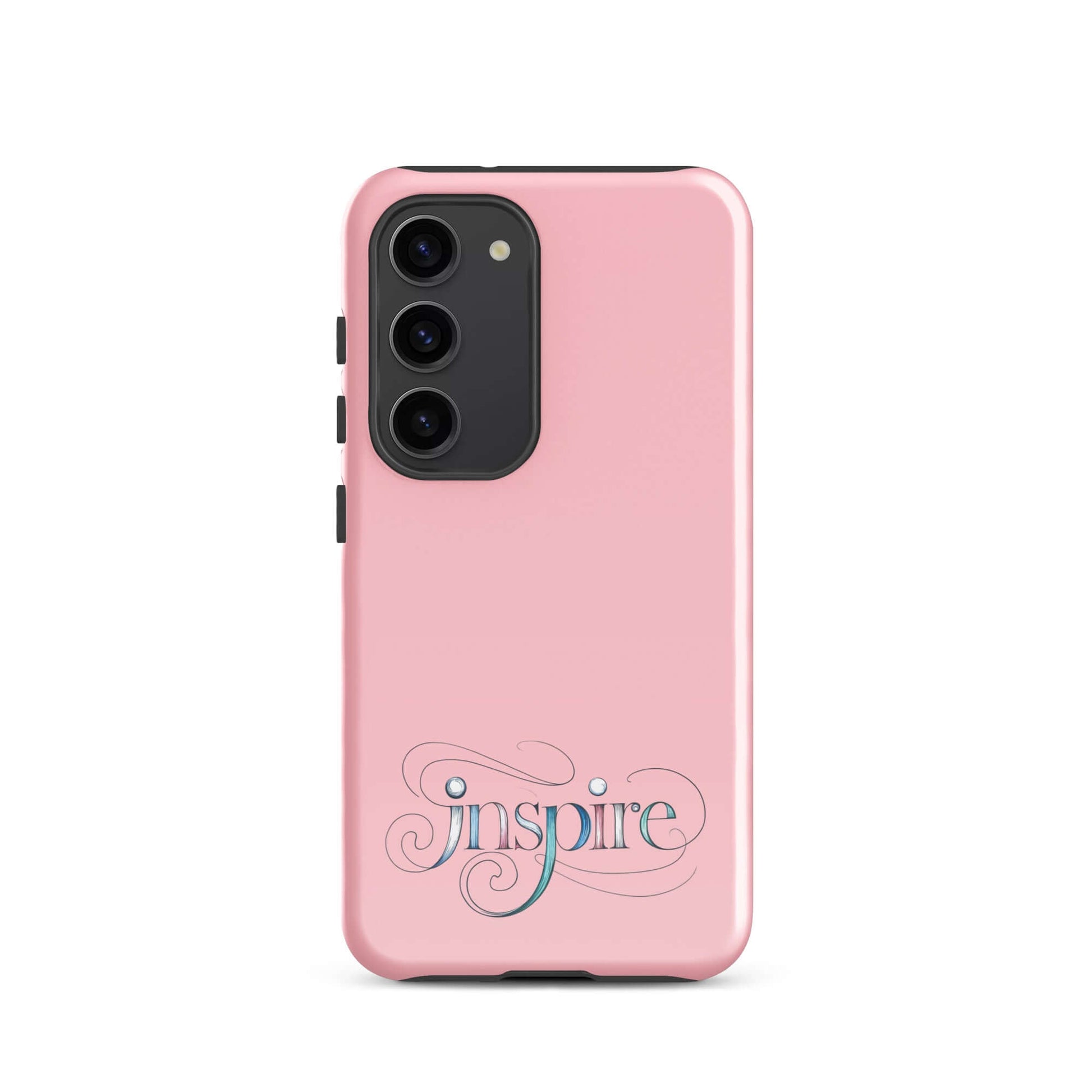 Inspire Sketch Tough Case for Samsung® in pink featuring elegant word art design with swirls and patterns.