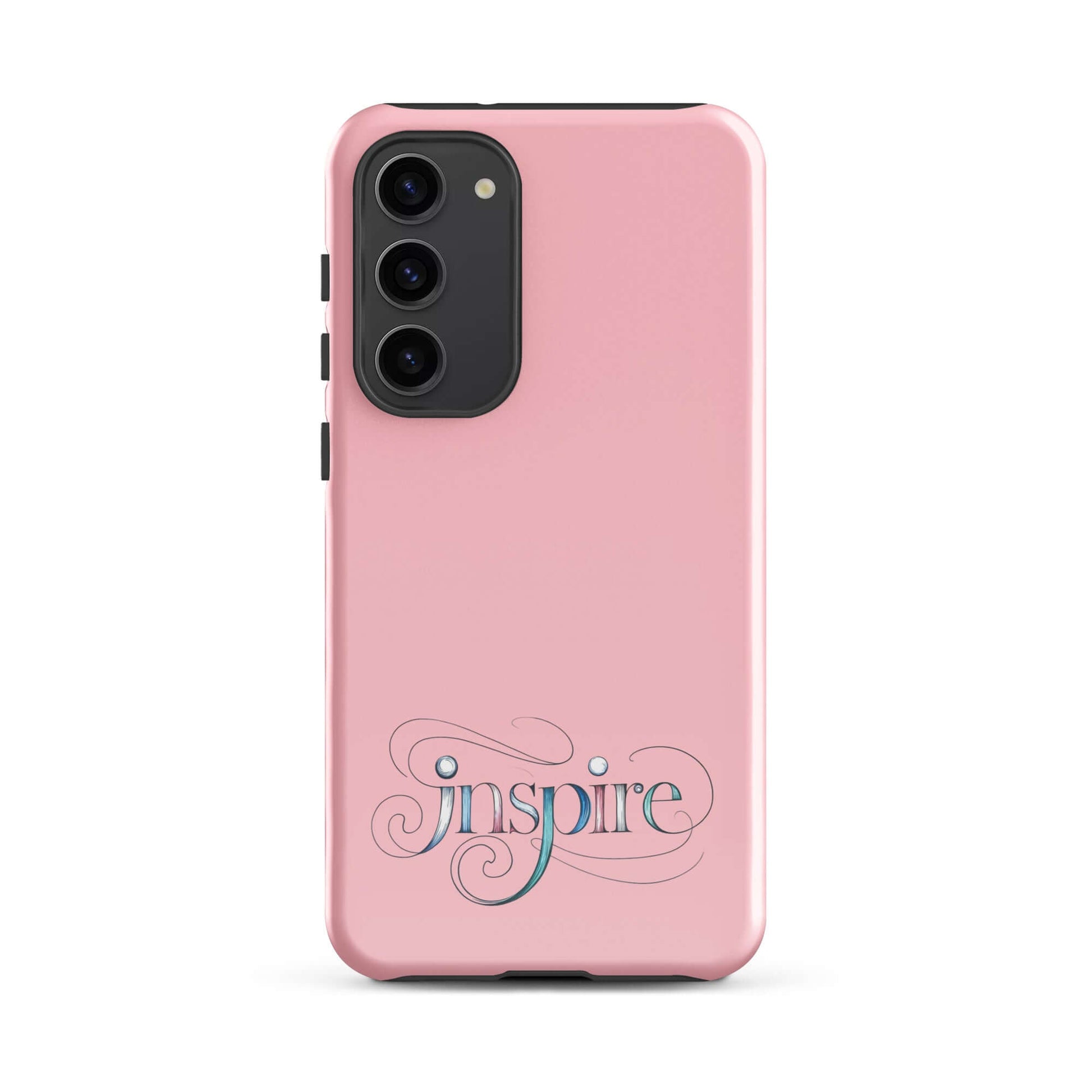 Inspire Sketch Tough Case for Samsung® in pink featuring elegant word art design.