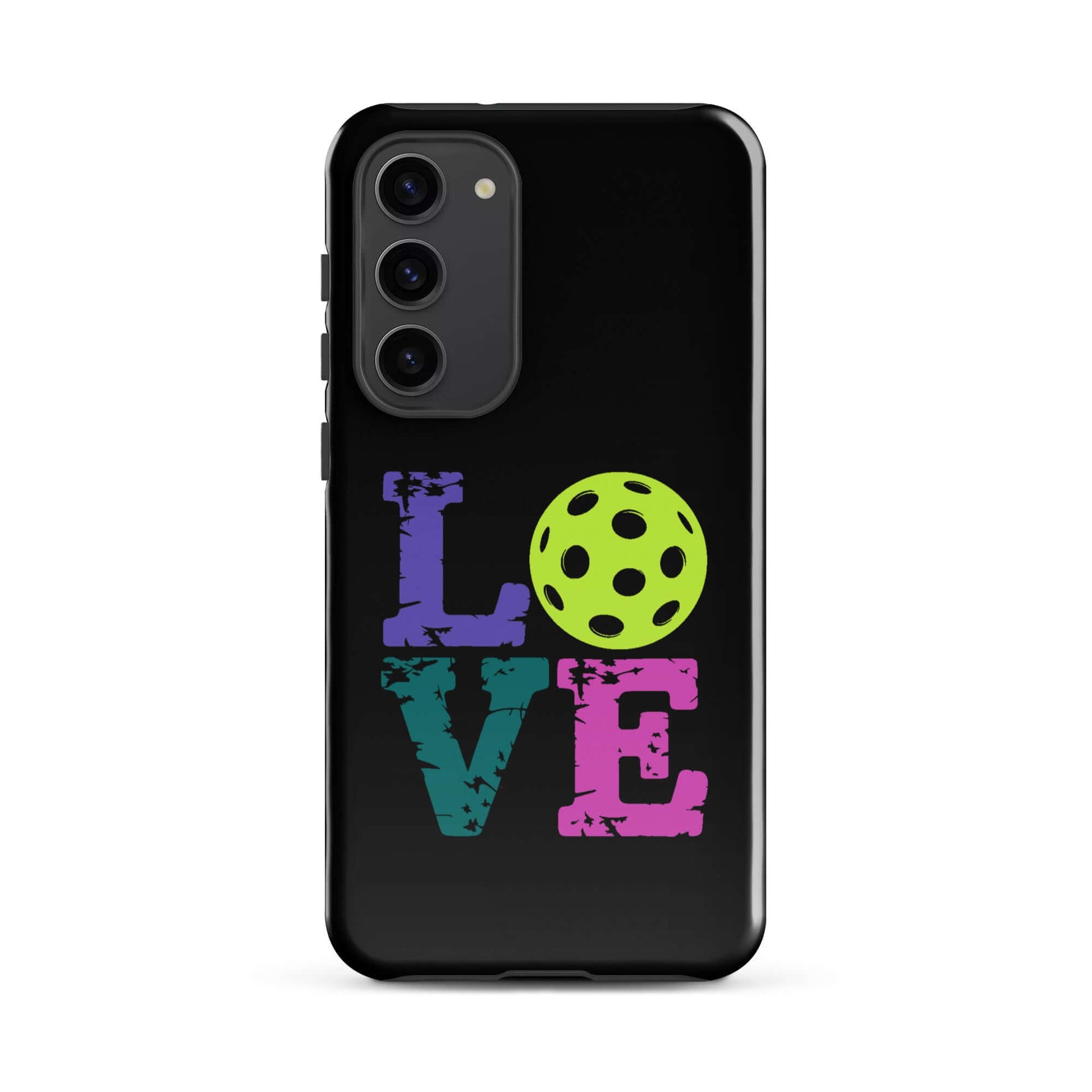 LOVE Pickleball Tough Case for Samsung®, showcasing vibrant colors and pickleball design.