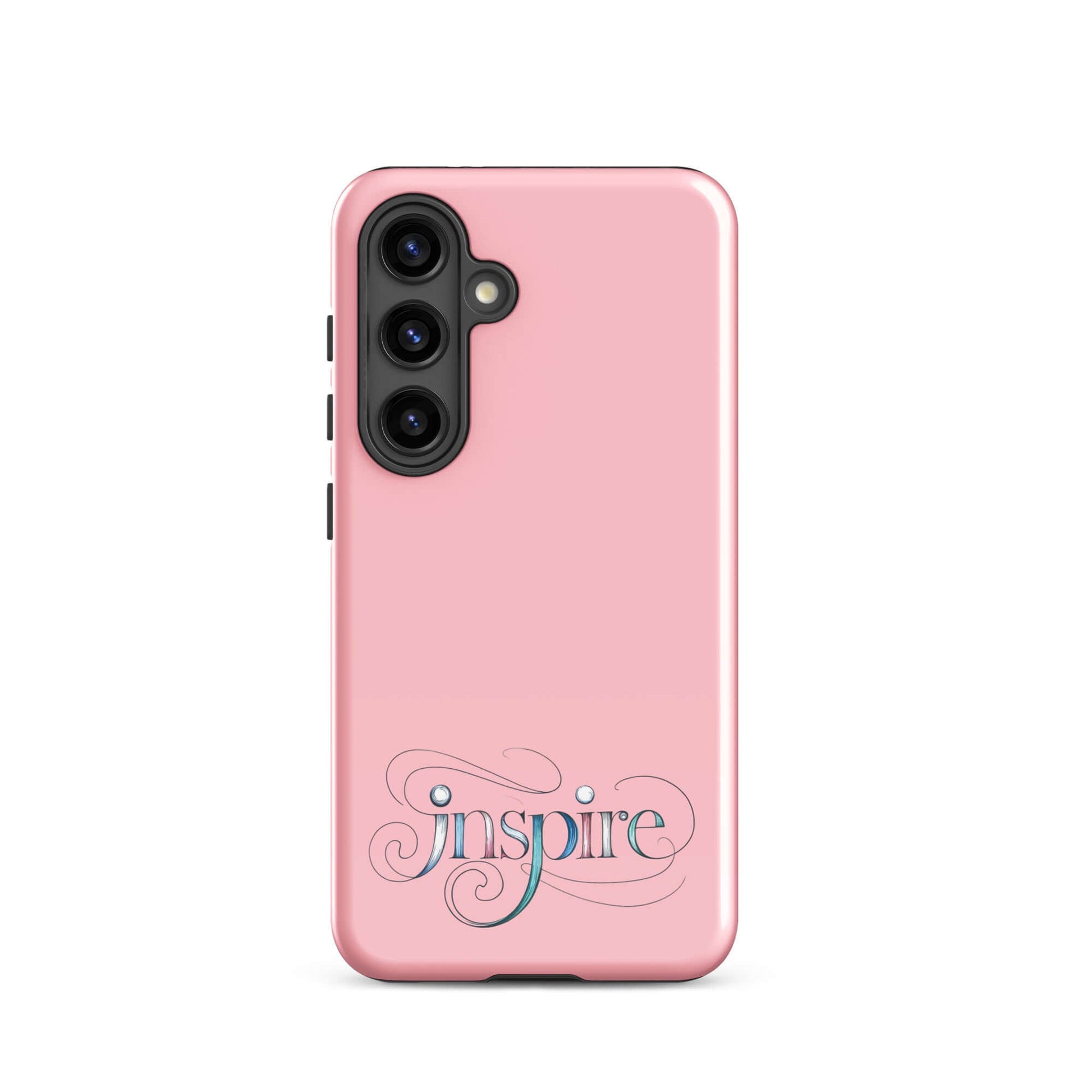 Inspire Sketch Tough Case for Samsung with elegant word art design in pink.