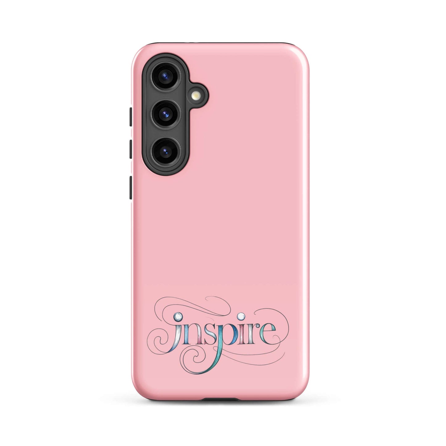 Inspire Sketch Tough Case for Samsung® with artistic design and elegant 'Inspire' word art on a pink background.